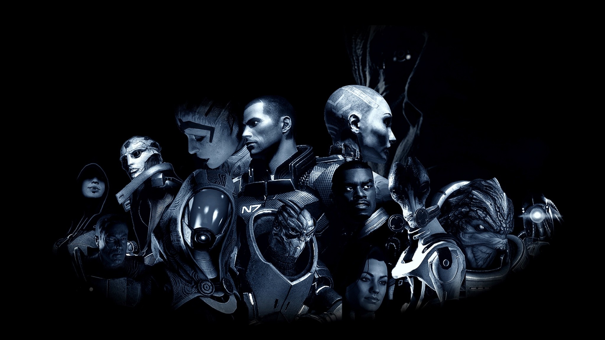 2048x1152  Wallpaper mass effect, characters, faces, game