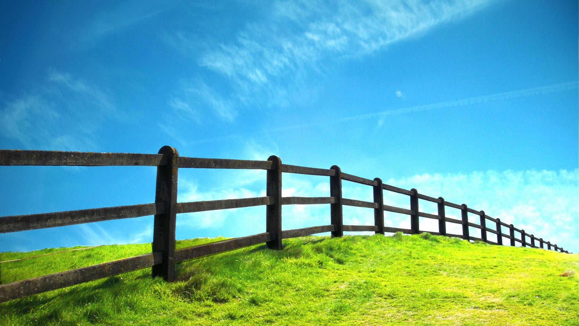 1920x1080  hd Grassland and fence nature scenery background wide  wallpapers:1280x800,1440x900,1680x1050