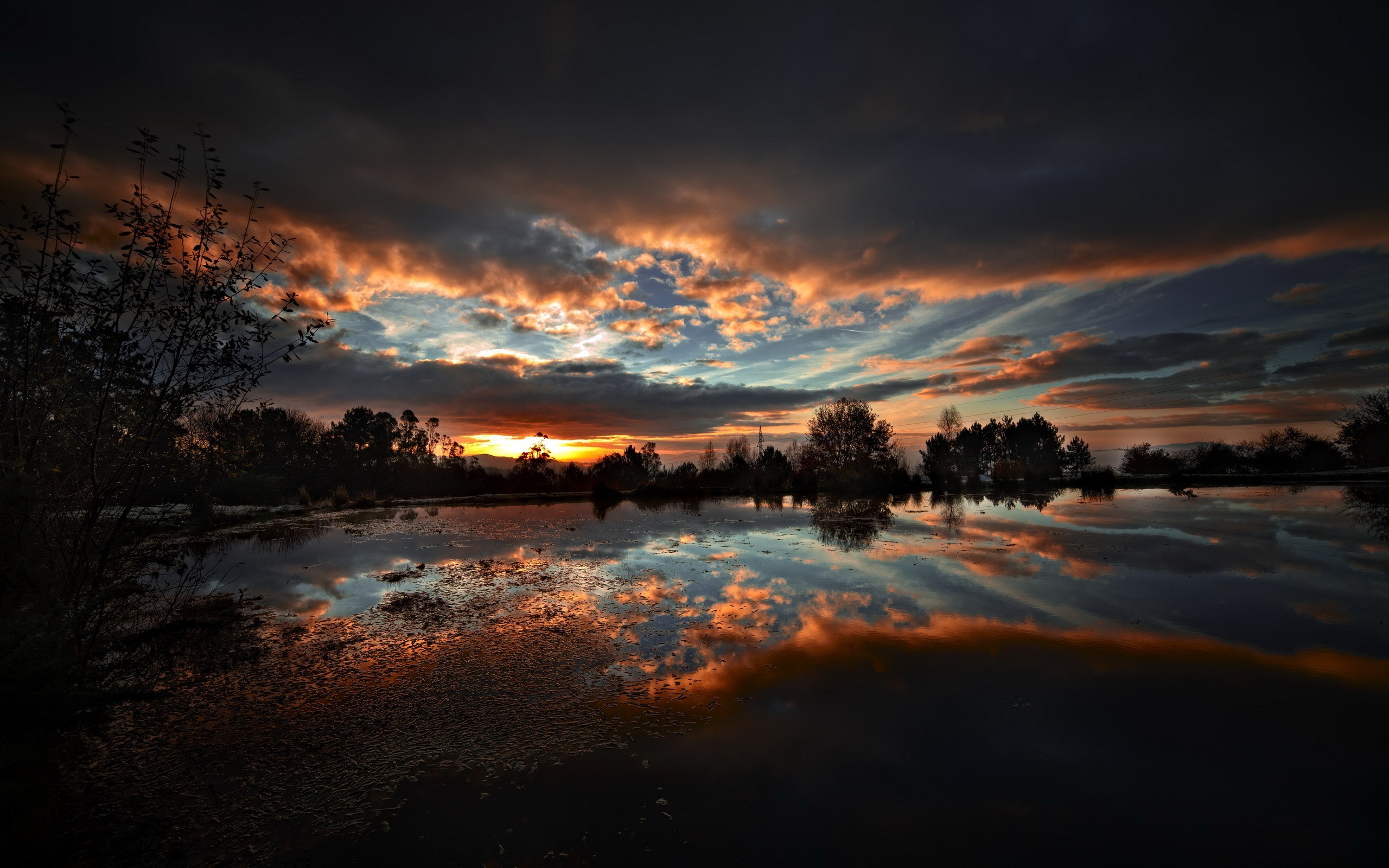 2560x1600 Nature Dark Sunset Night Lakes Reflections Hdr Photography Wallpaper ...