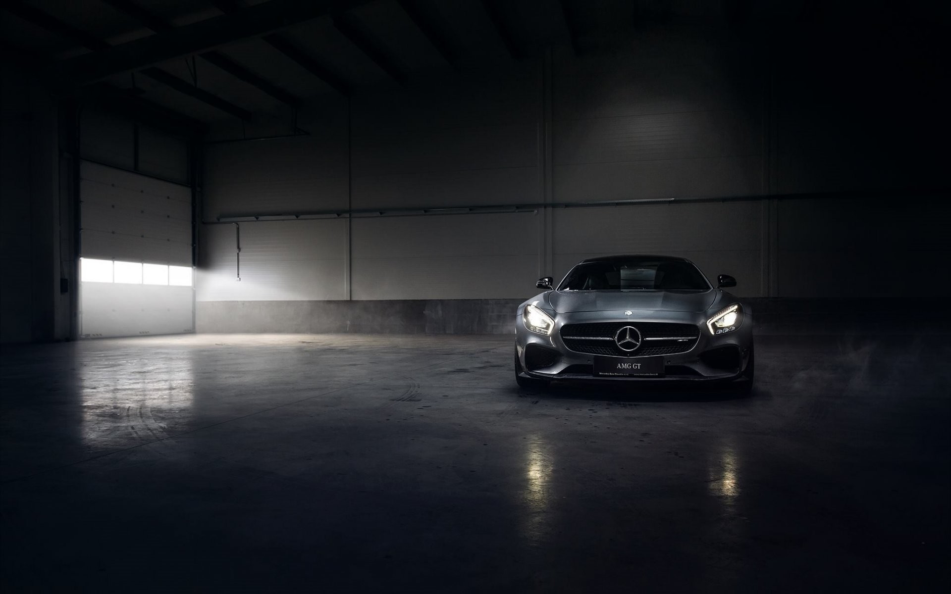 1920x1200 amg gt silver color engine angar smoke front
