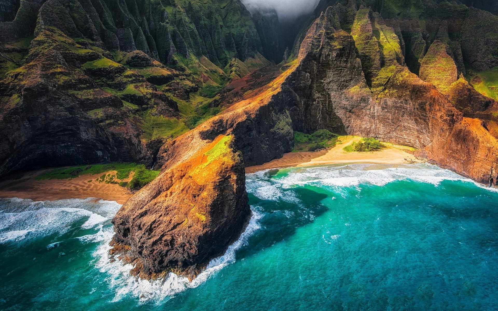 1920x1200 landscape, Nature, Kauai, Hawaii, Beach, Cliff, Sea, Mountain, Coast,  Aerial View Wallpapers HD / Desktop and Mobile Backgrounds