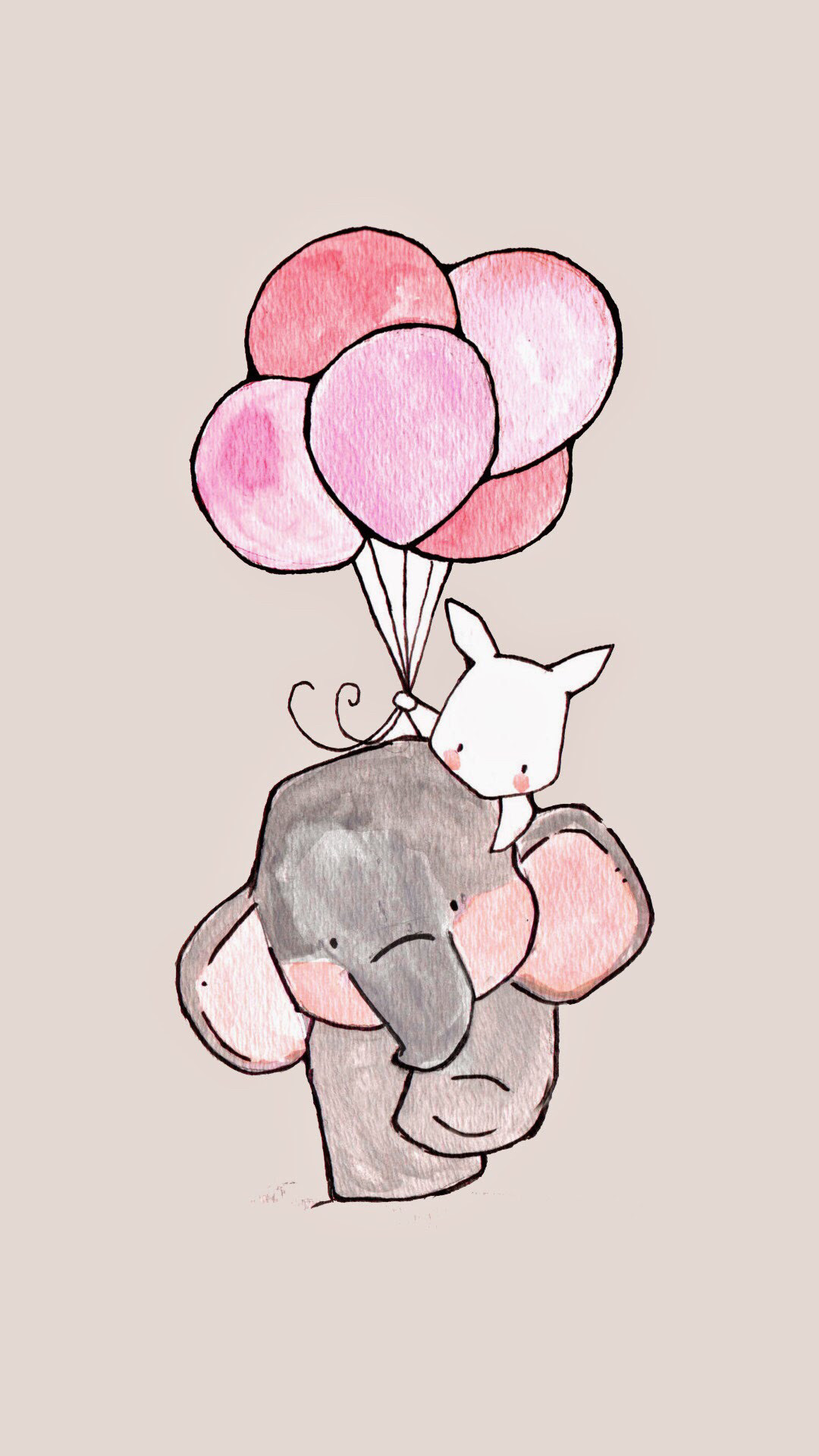1080x1920 iphone wallpaper girly elephant and rabbit.