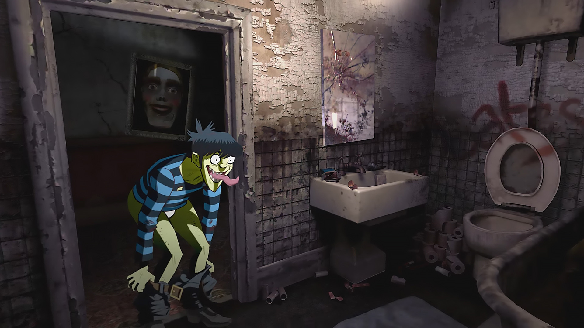 1920x1080 Just the bath , from the song: Gorillaz - Saturnz Barz (Spirit House)