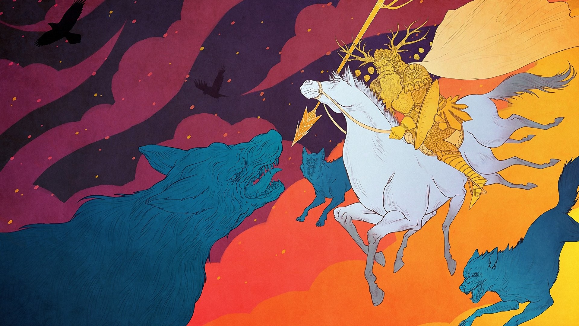 1920x1080 blue, White, Yellow, Pink, Birds, Purple, Horses, Odin, Wolves Wallpapers  HD / Desktop and Mobile Backgrounds