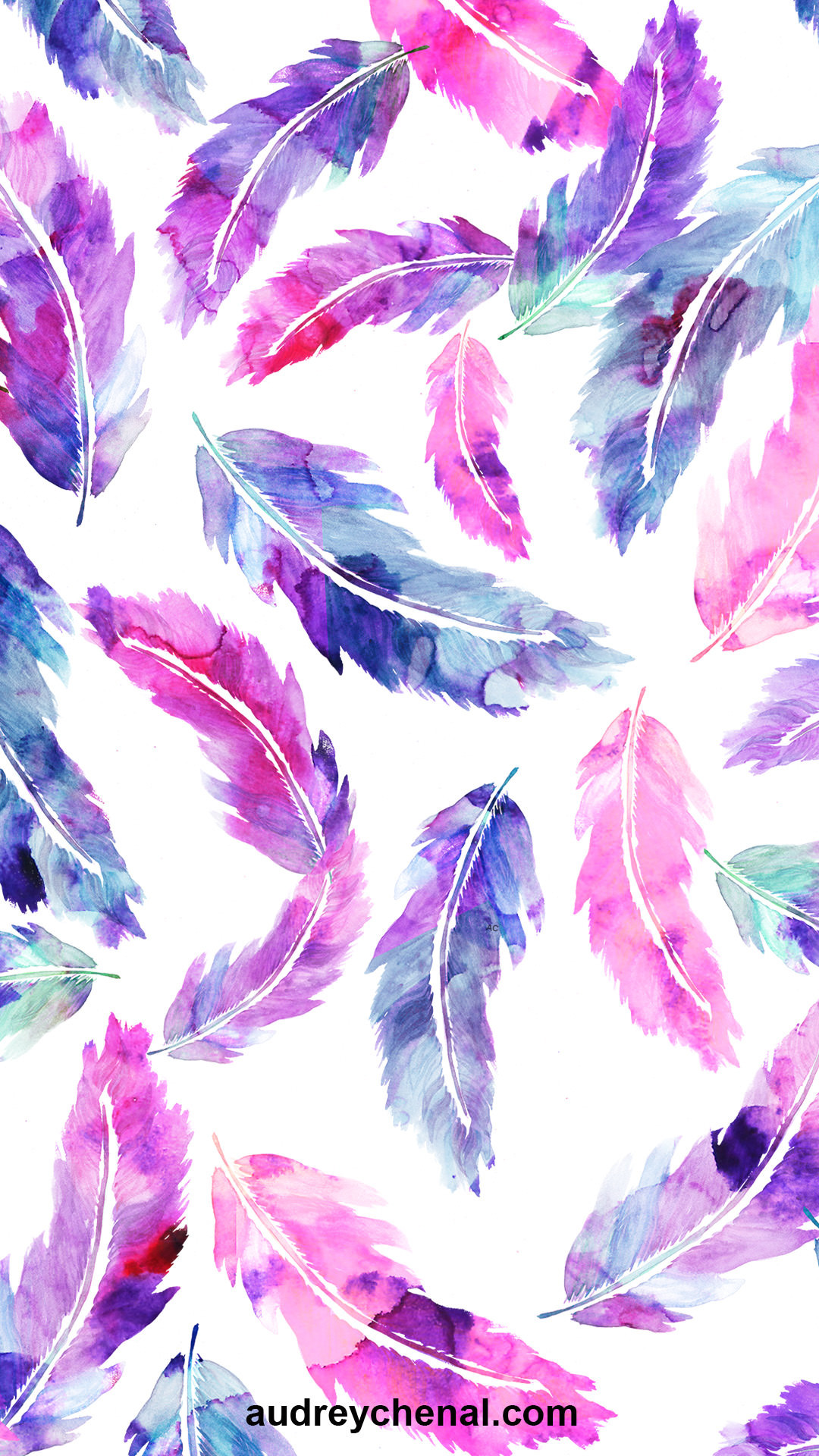 1080x1920 wallpaper Pink purple hand painted watercolor boho feathers pattern by  Audrey Chenal