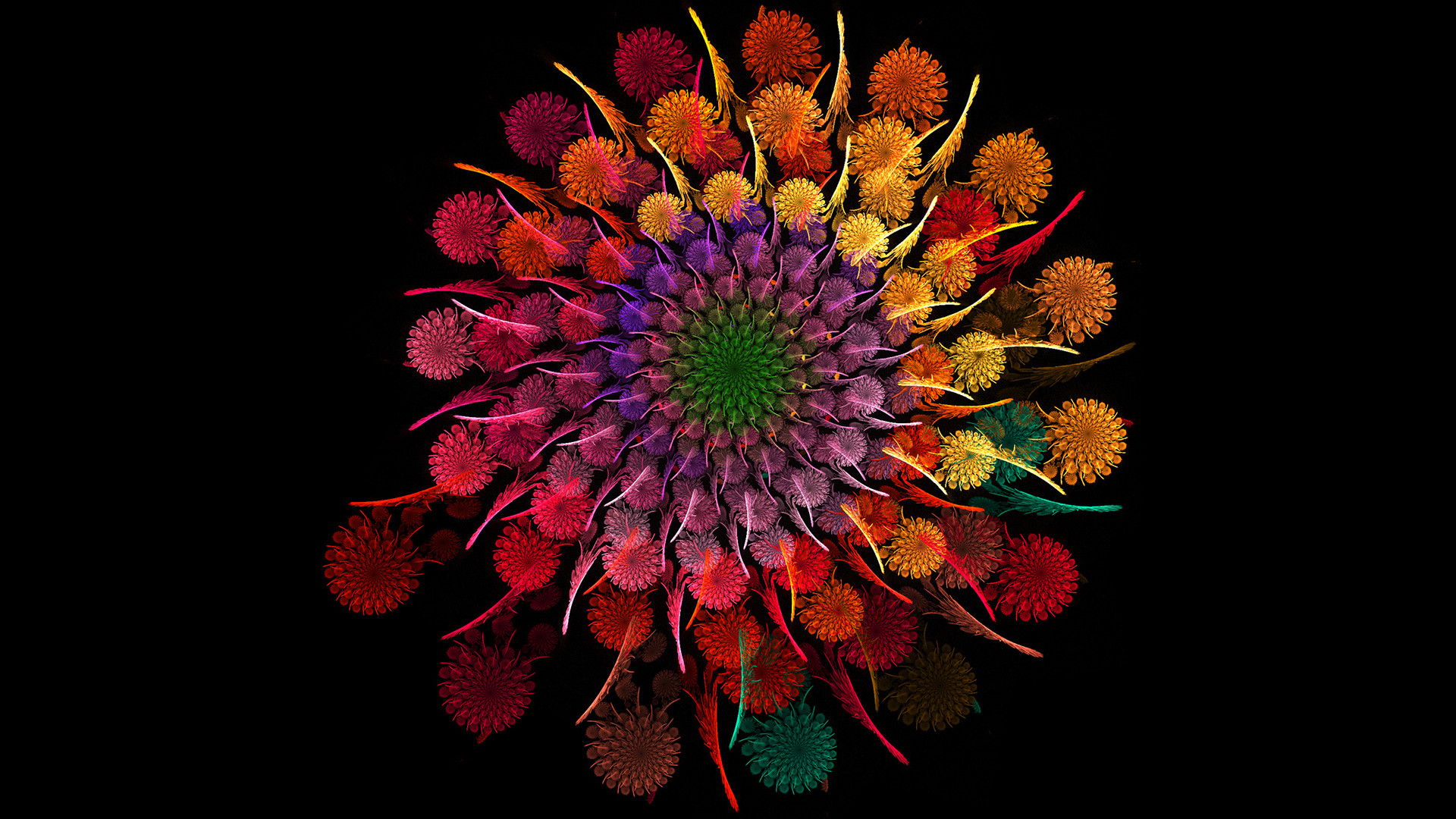 1920x1080 Preview wallpaper rainbow, flower, spiral, fractal 