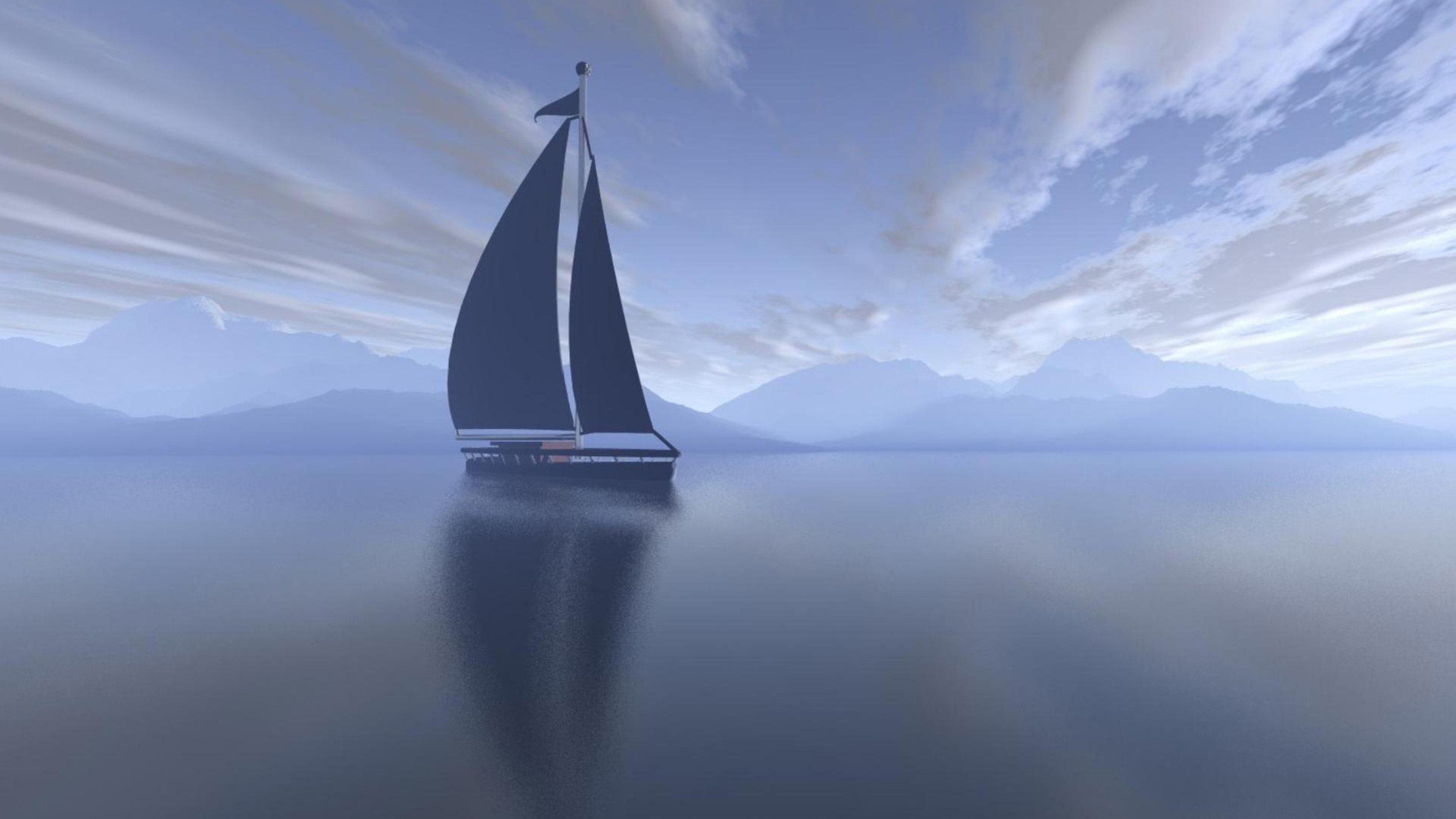 3840x2160 Preview wallpaper sailing vessel, fog, sea 