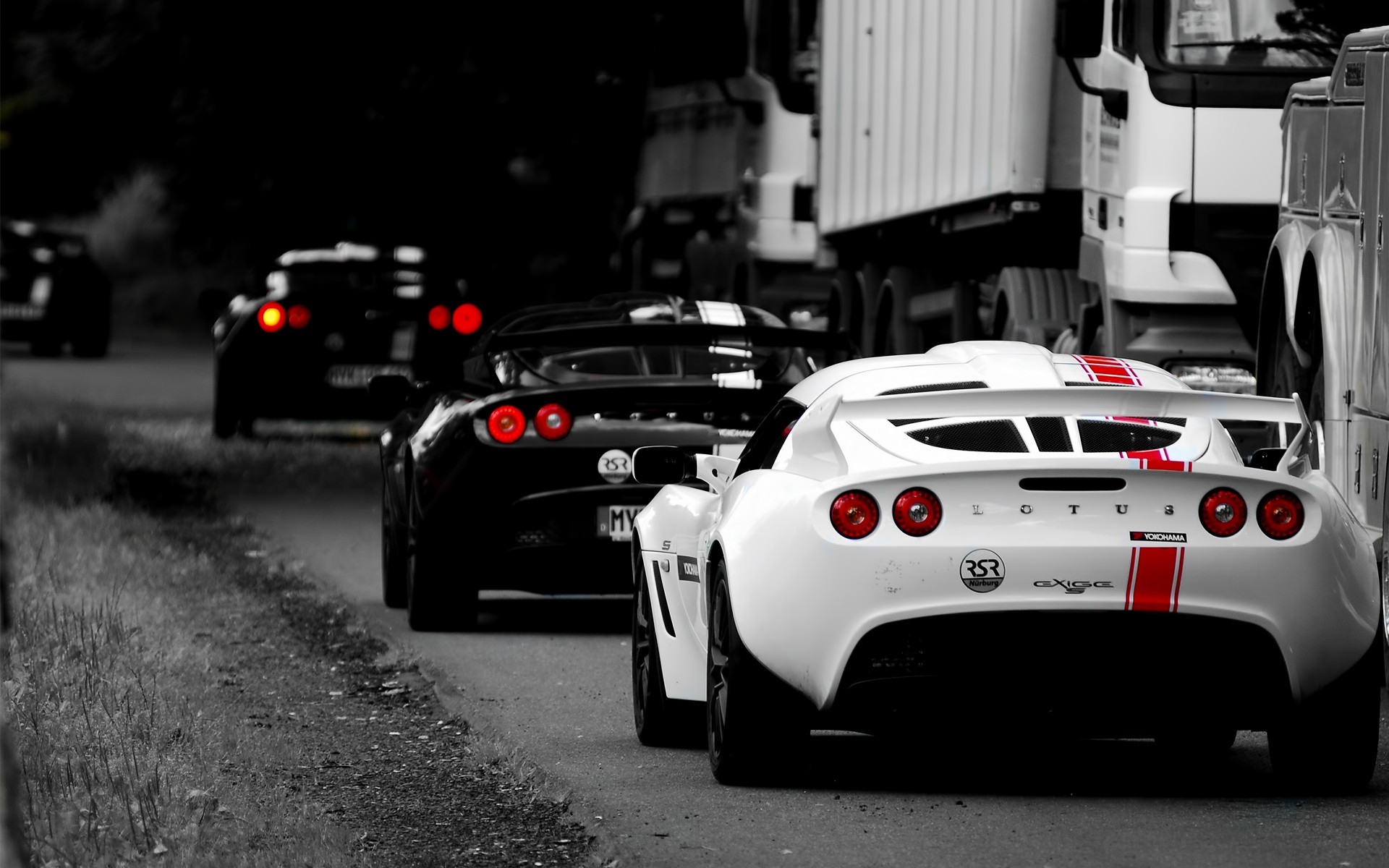 1920x1200 Black And White Cars Lotus Red Spoiler Streets Wheels