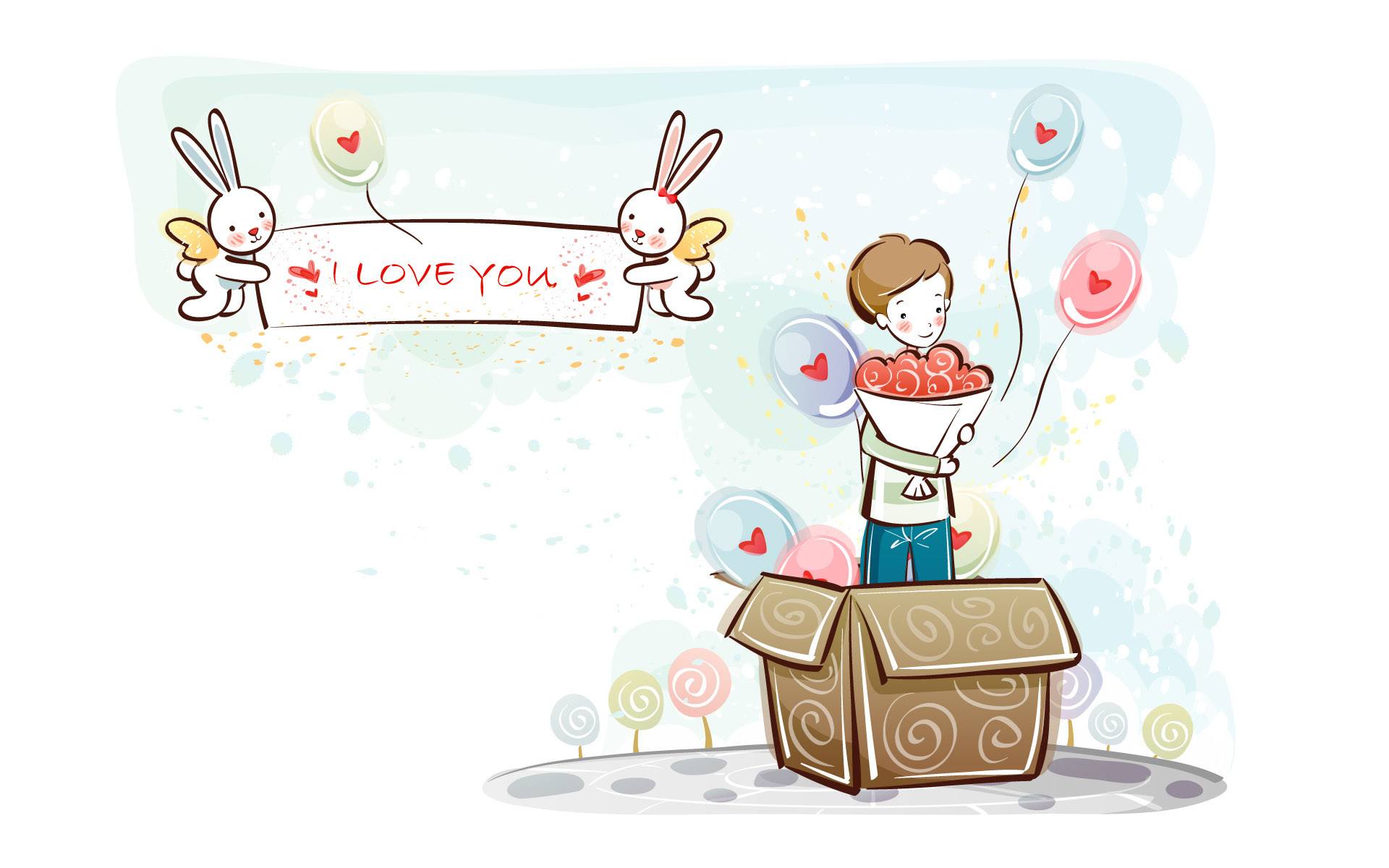 1920x1200 Cute Cartoon Love Couple Wallpaper | Wallpaper Download