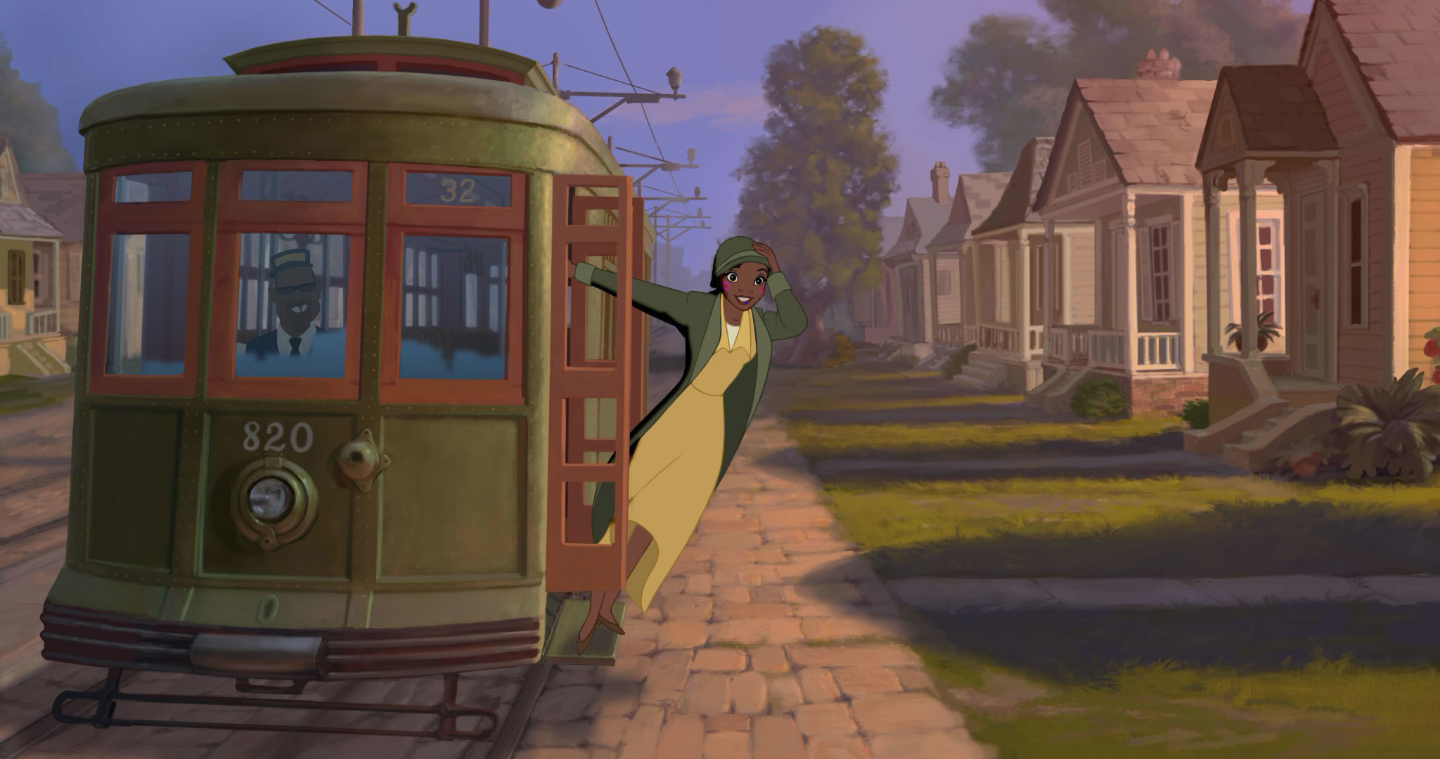 2048x1080 Tiana in a street car from the Disney movie Princess and the Frog wallpaper