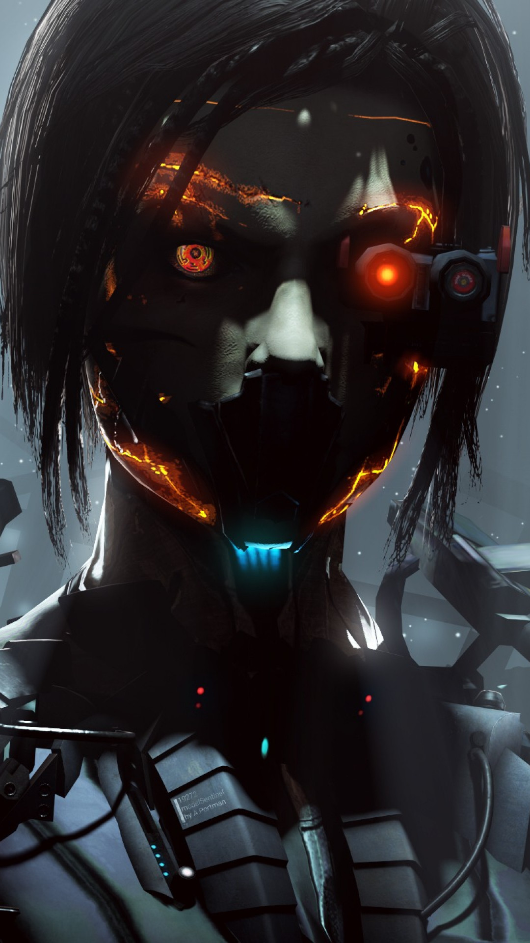 1080x1920  Wallpaper robot, cyborg, eyes, dark
