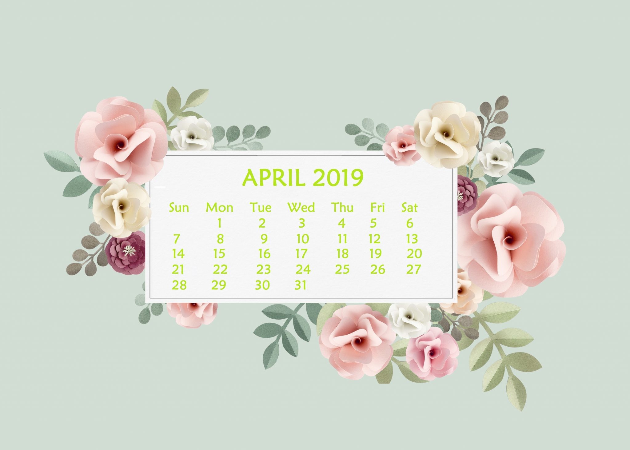 2048x1463 April 2019 Desktop Wallpaper With Calendar