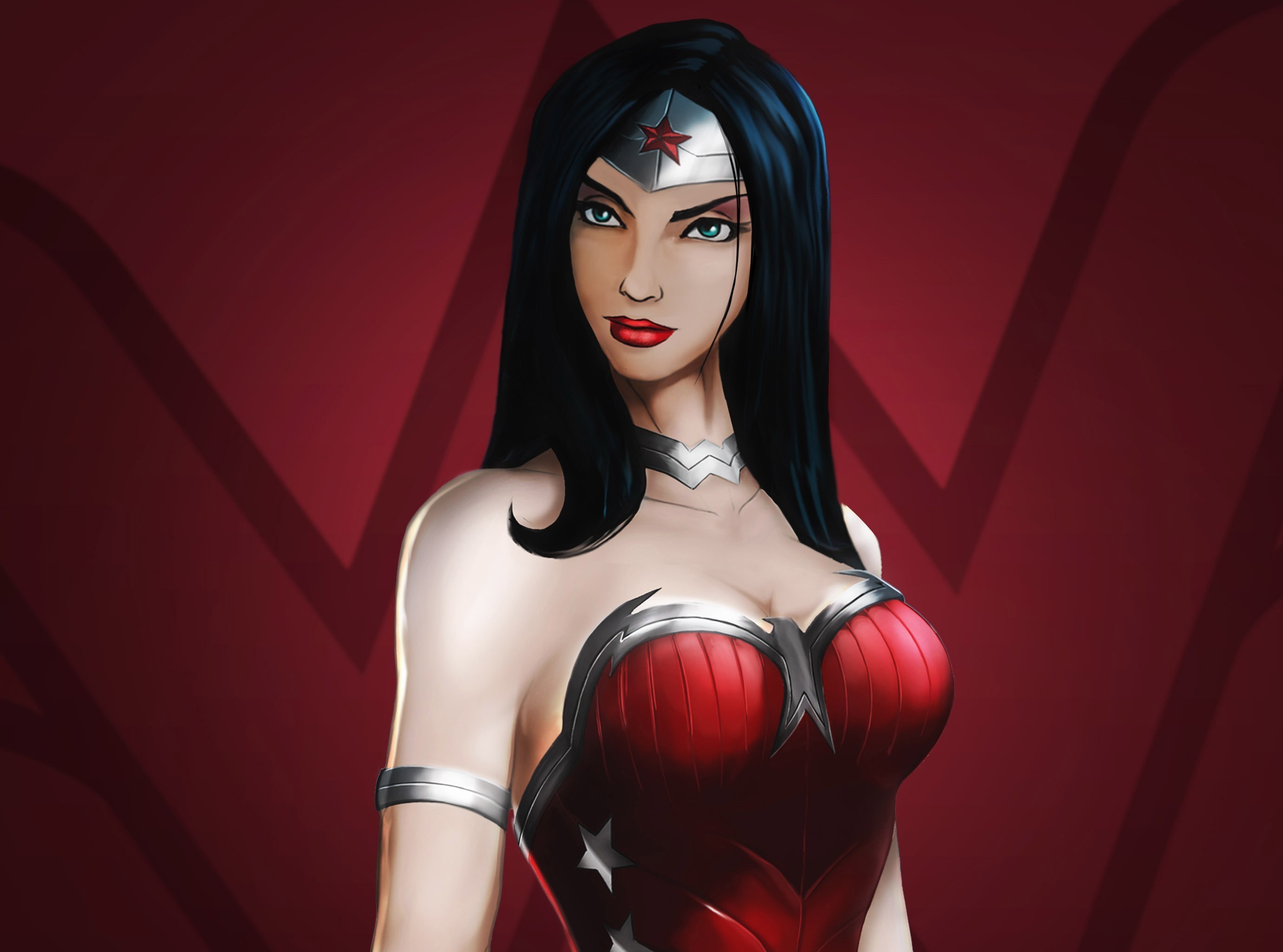 2760x2048 Photo Heroes comics Brunette girl Wonder Woman hero Warriors Girls Fantasy