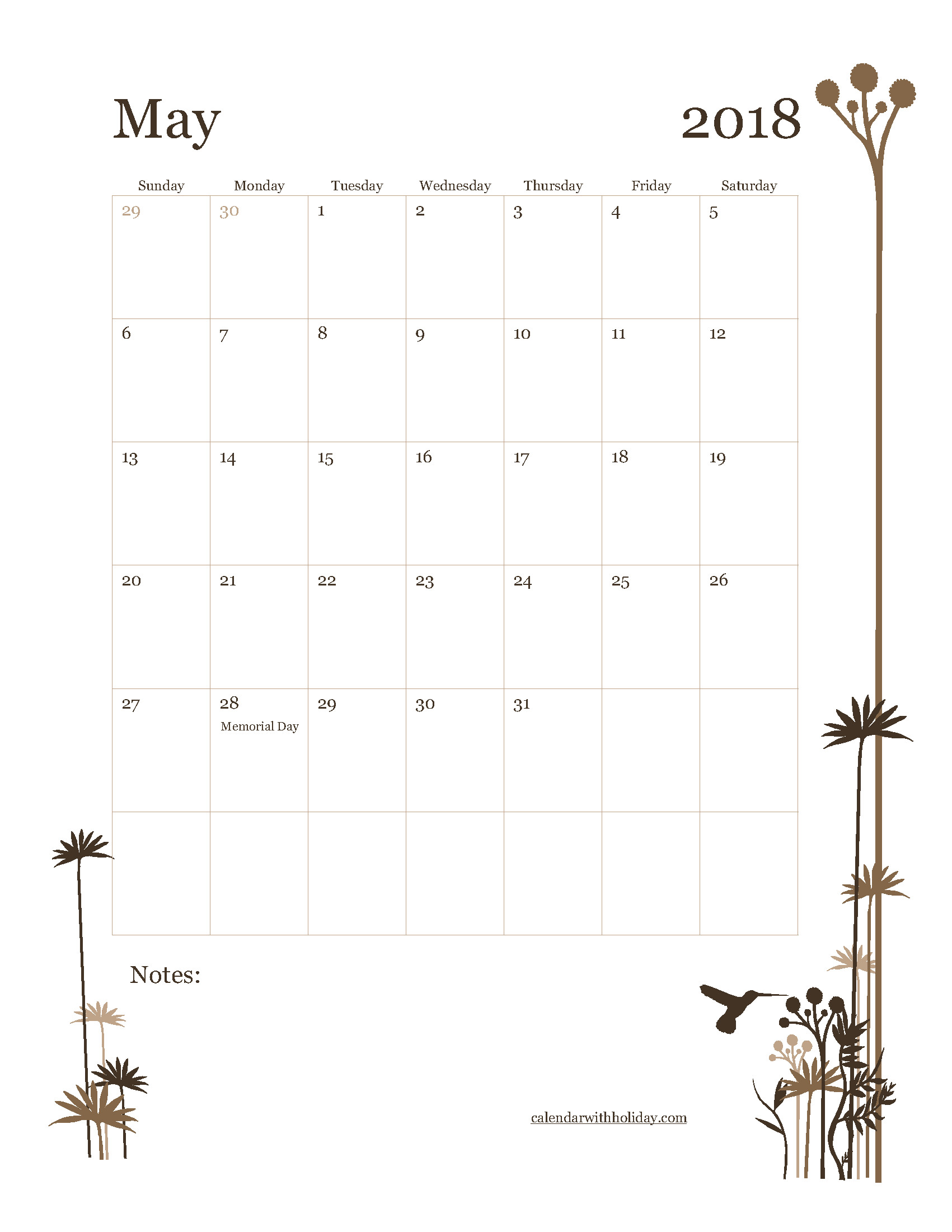 1701x2201 Download May 2018 Calendar with Holidays PDF, Word, Image: