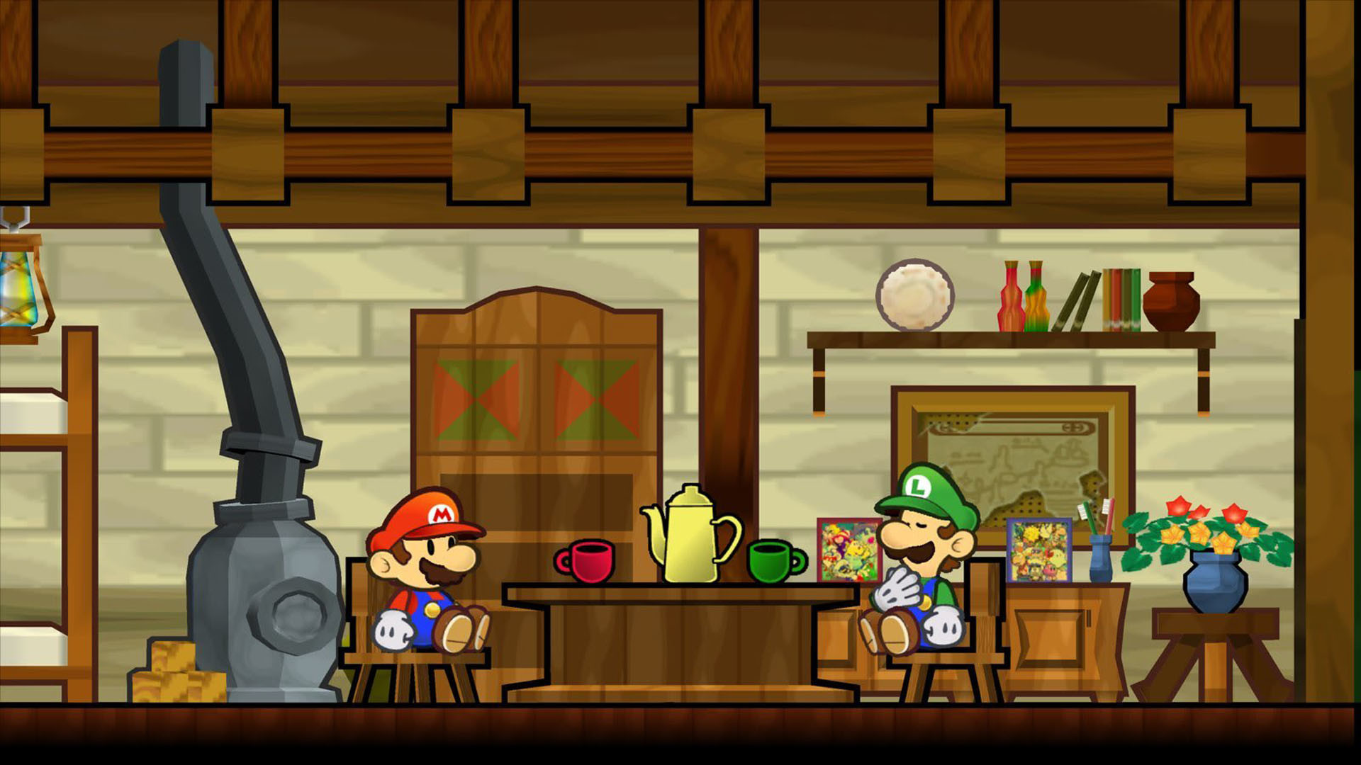 1920x1080 Super Paper Mario Having A Cup Of Tea With Luigi. next mario wallpaper
