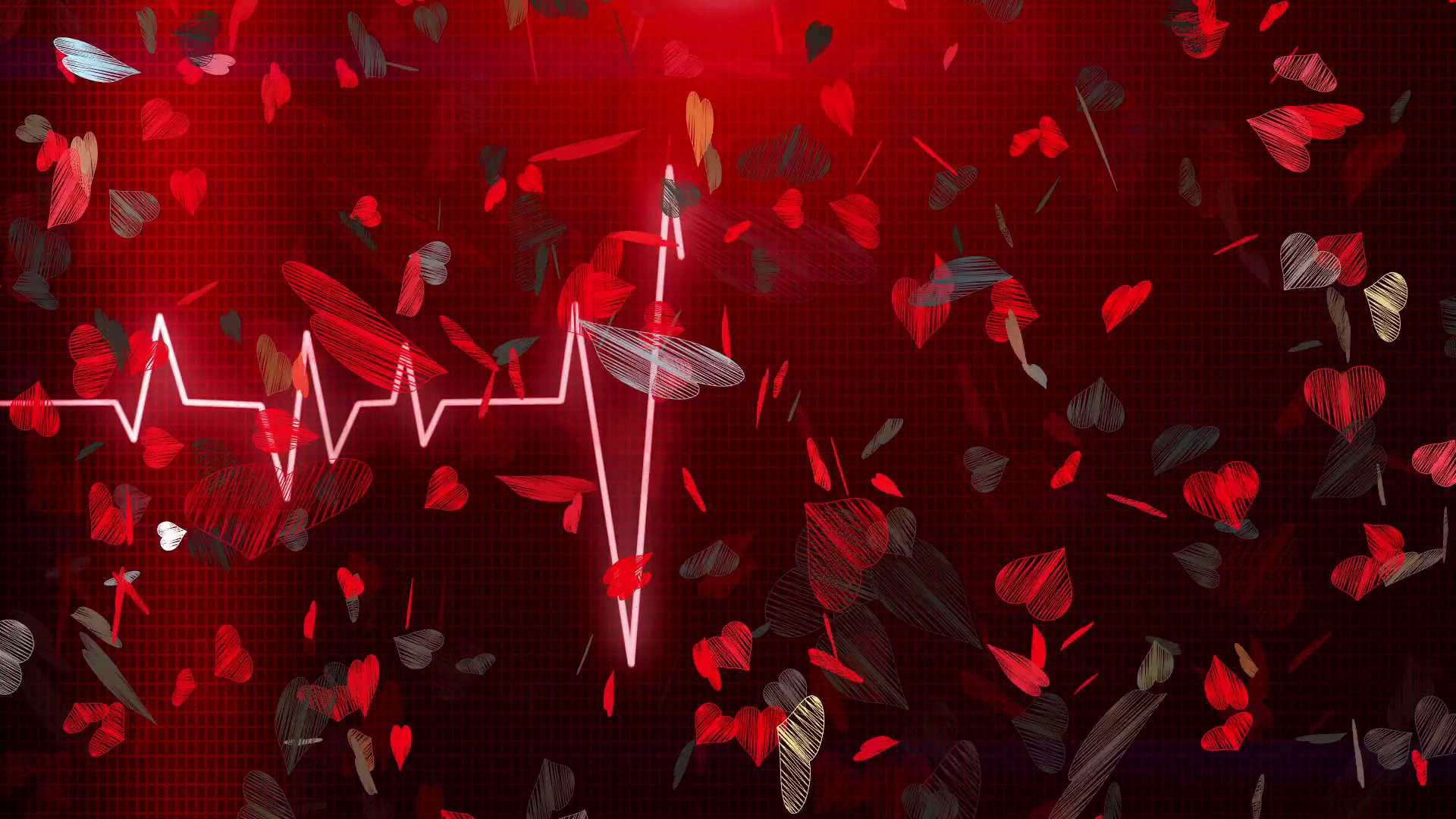 1920x1080 Abstract Hearts on red ECG line background
