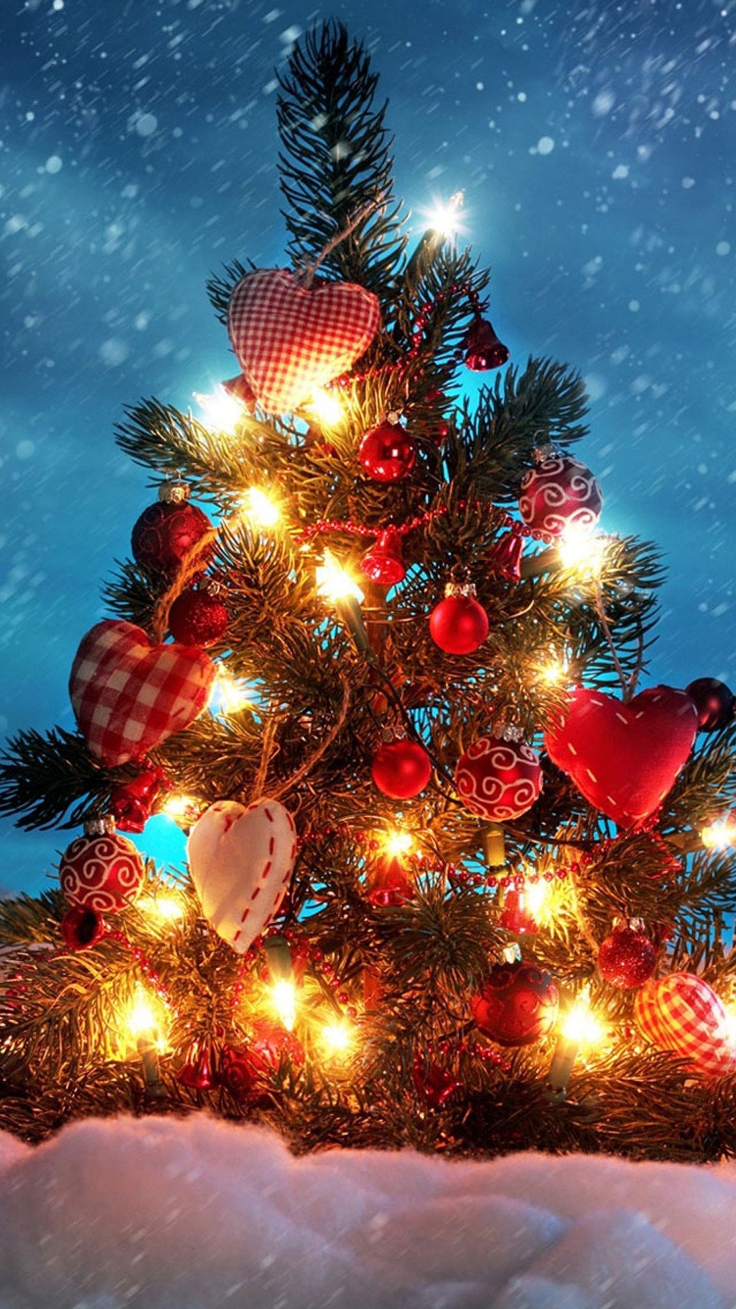 1440x2560 2014 Christmas tree iPhone 6 plus wallpaper - hearts, bells