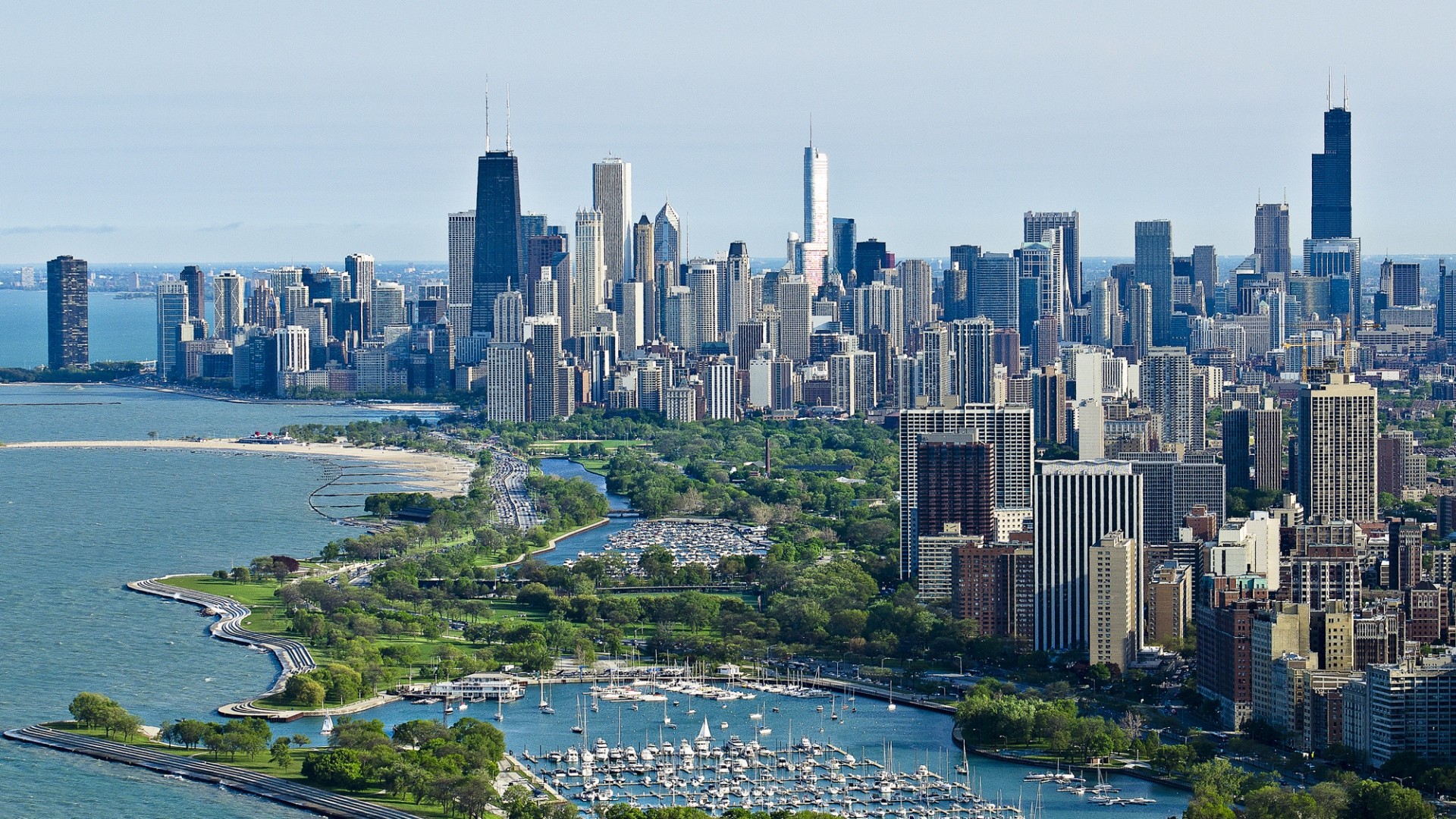1920x1080 ... Background Full HD 1080p.  Wallpaper chicago, skyscrapers, top  view, ocean