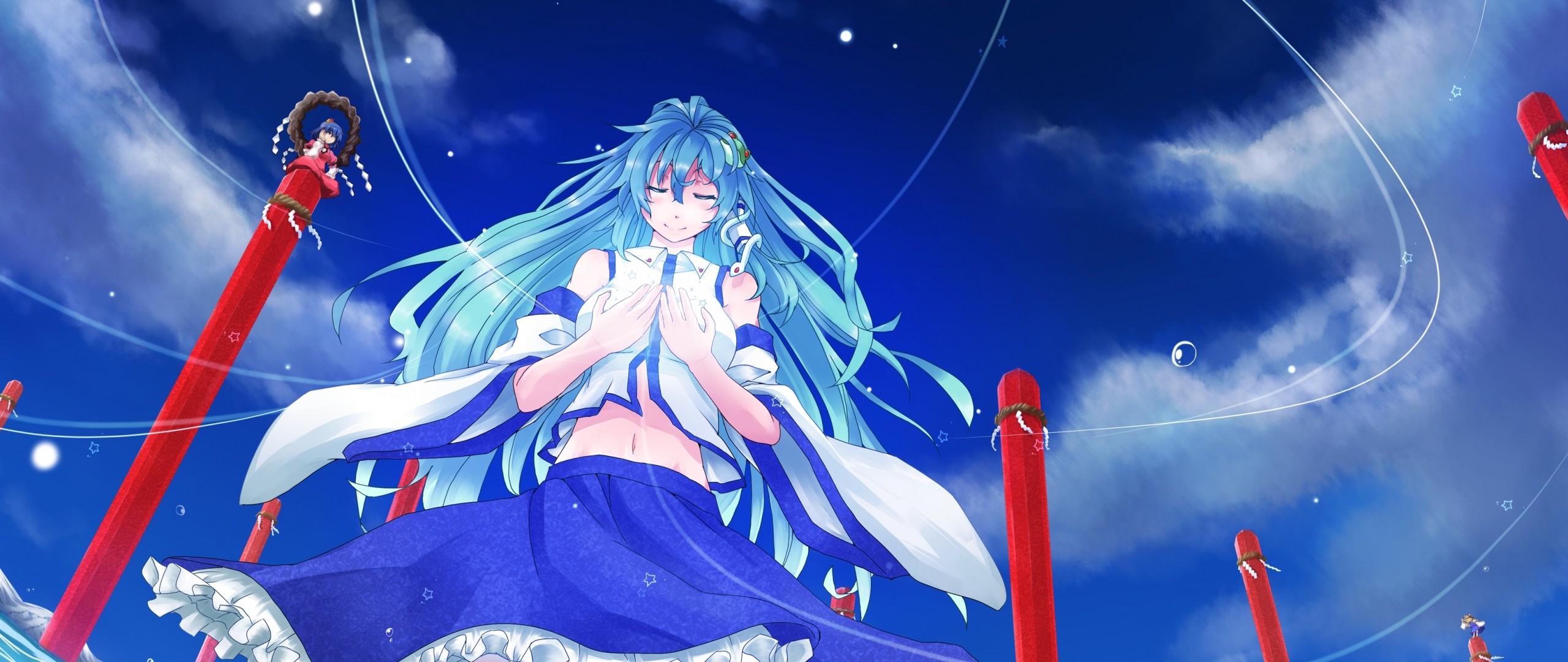 2560x1080  Wallpaper anime, girl, wind, water, power