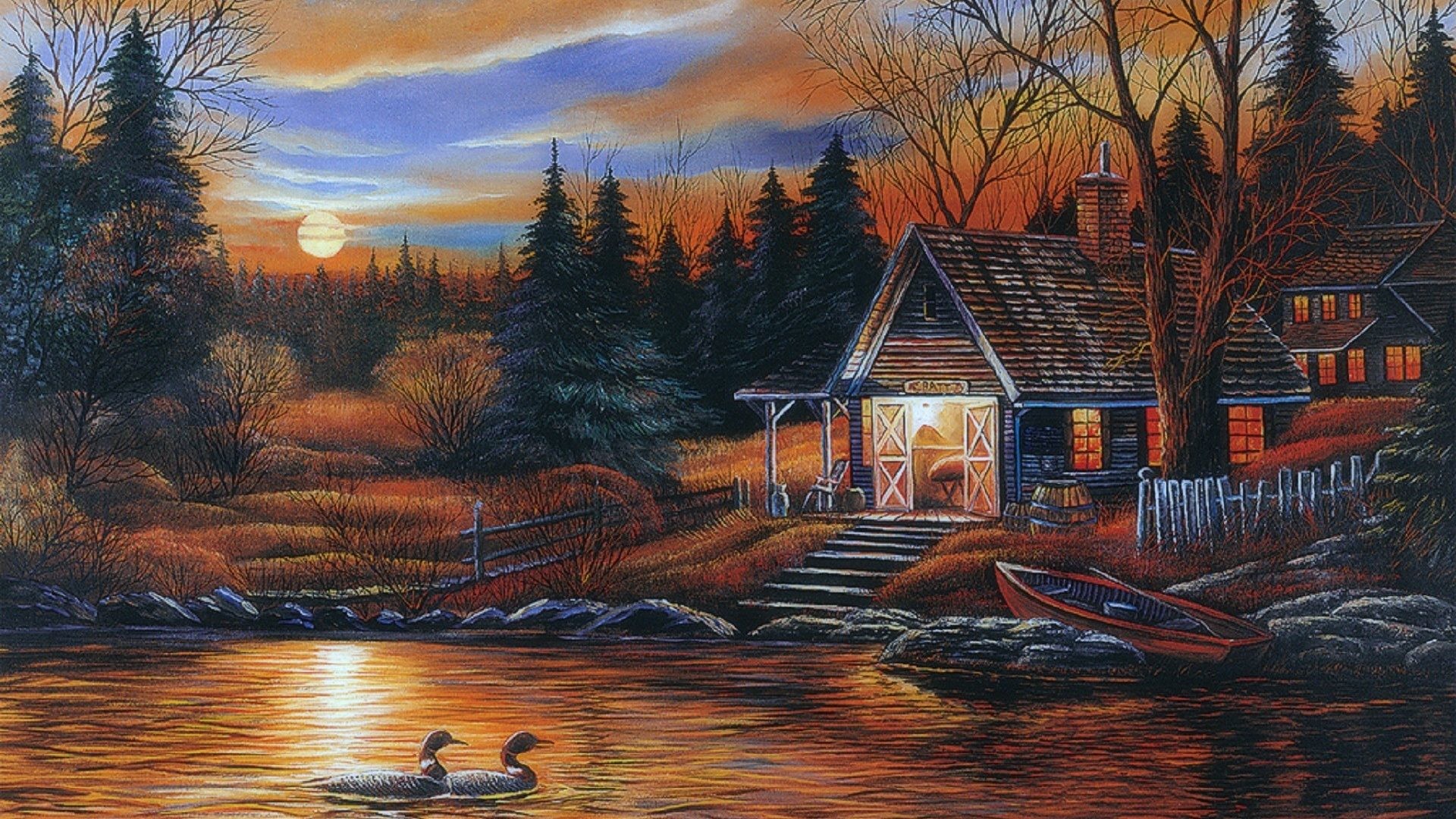 1920x1080 Paintings Tag - Romantic Lakeside Paintings Sunsets Animals Couple Love Four  Seasons Cottages Lakes Attractions Dreams