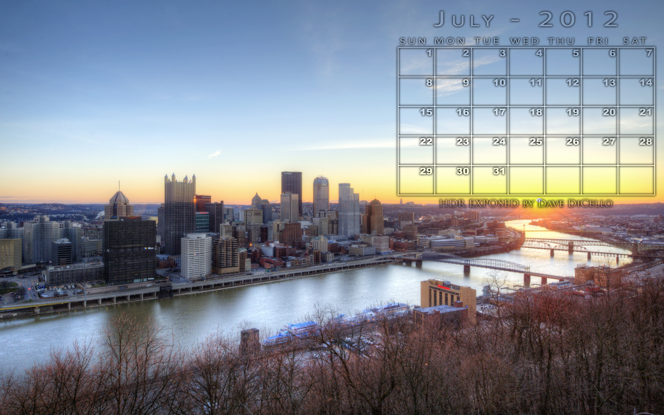 2560x1600 Pittsburgh skyline at sunrise Desktop Wallpaper