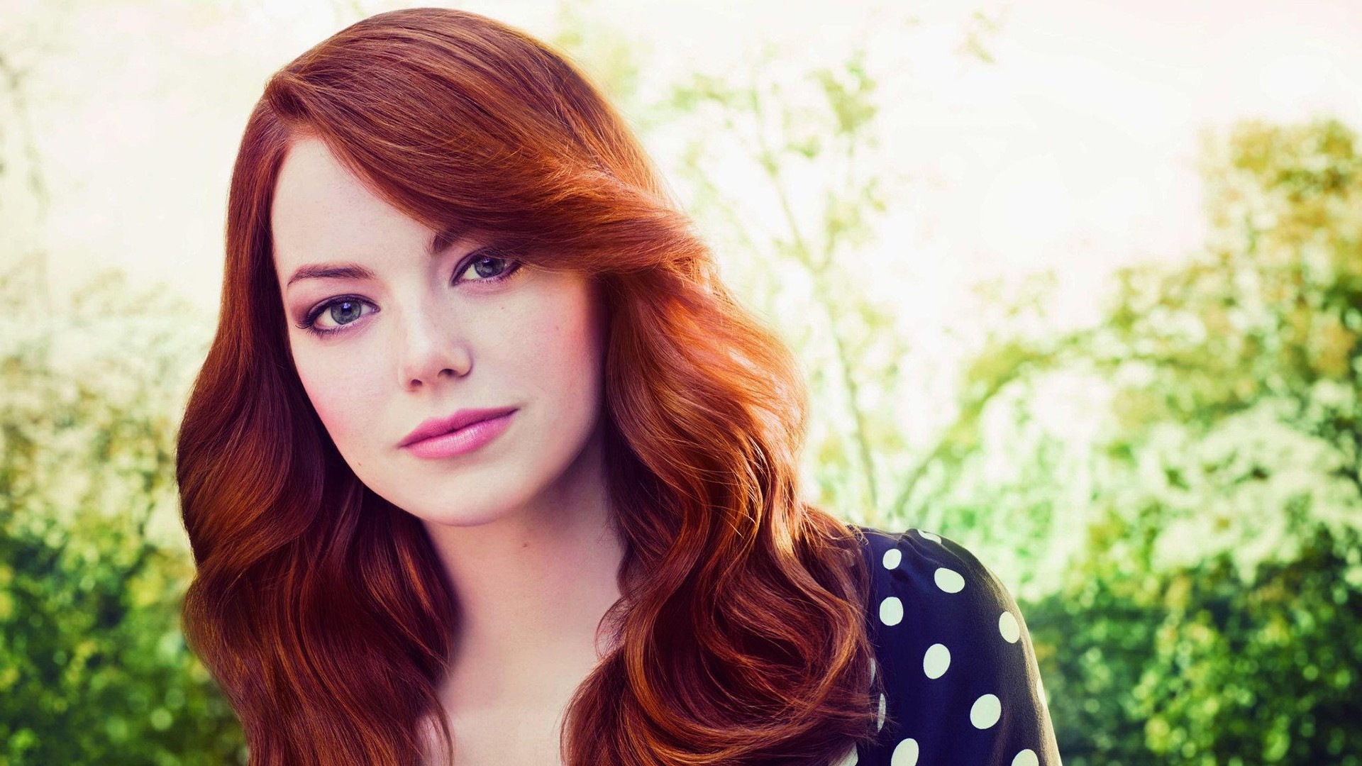 1920x1080 Preview wallpaper emma stone, face, red hair, person, look 