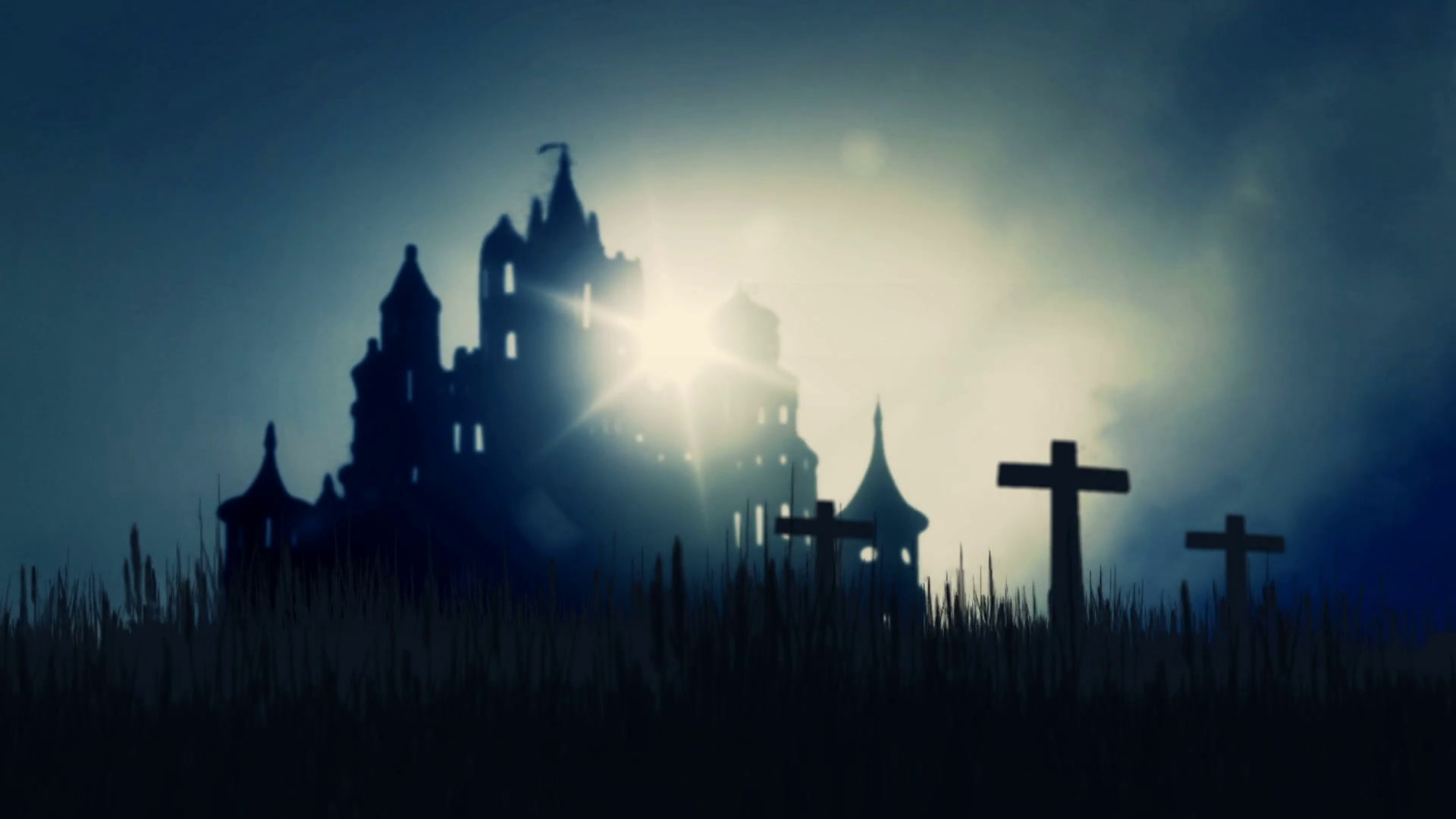 1920x1080 3 Wooden Crosses Burning On A Scary Castle Background