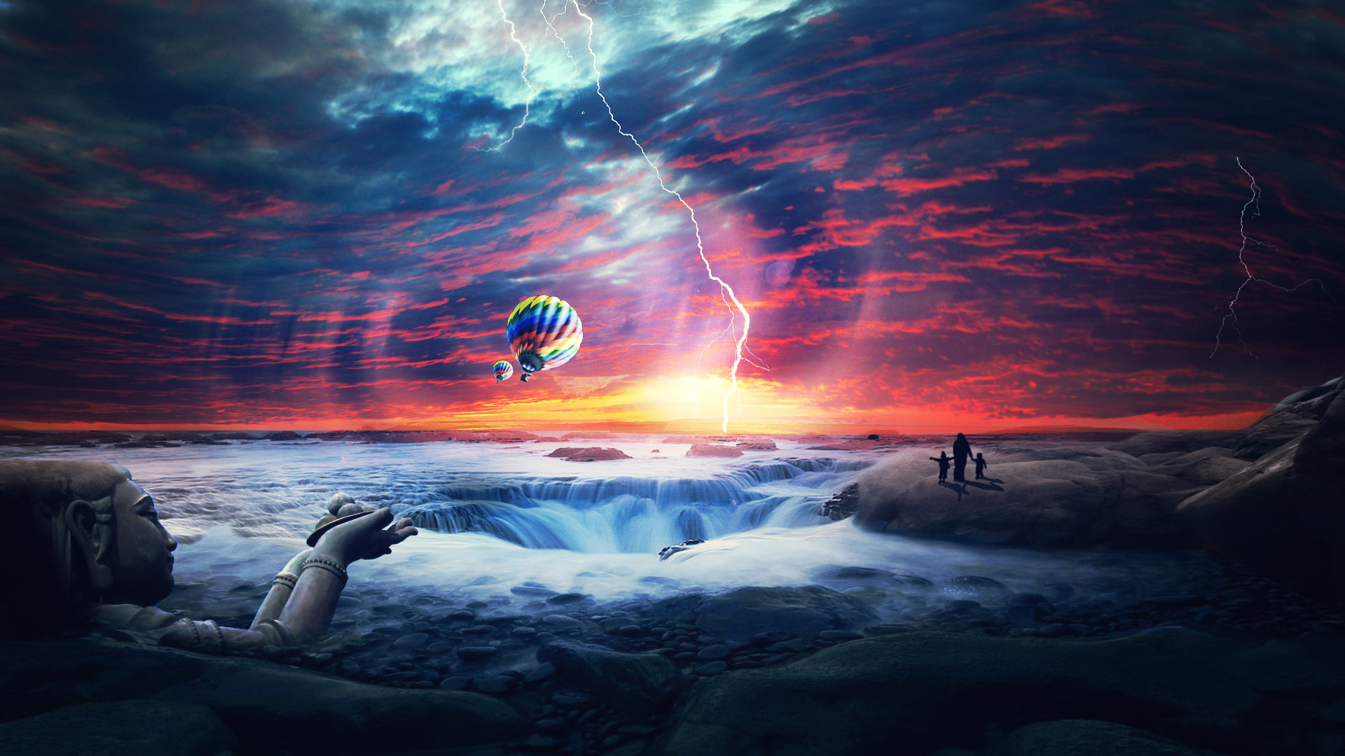 1920x1080 Heaven Sunset Sea Airballons Wallpapers HD Wallpapers 