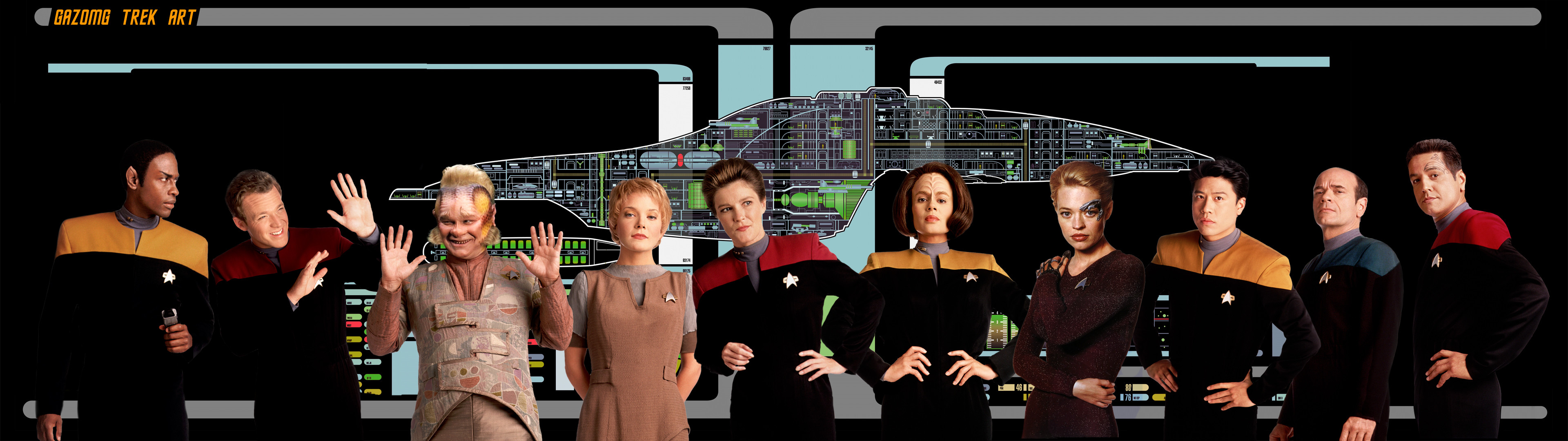 3840x1080 ... Extra Widescreen Star Trek Voyager Wallpaper by gazomg