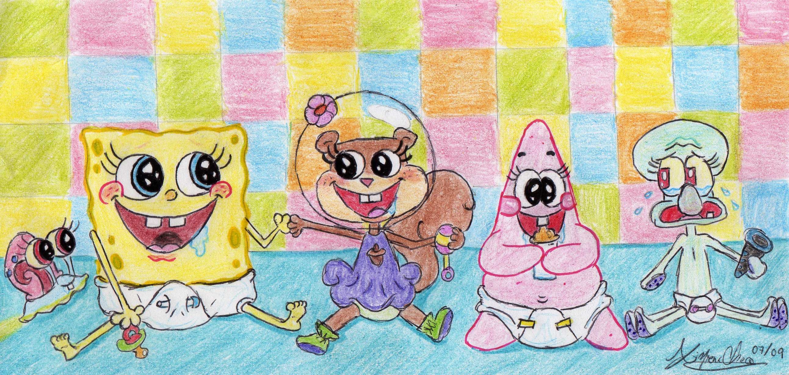 2585x1229 All Spongebob Characters As Babies