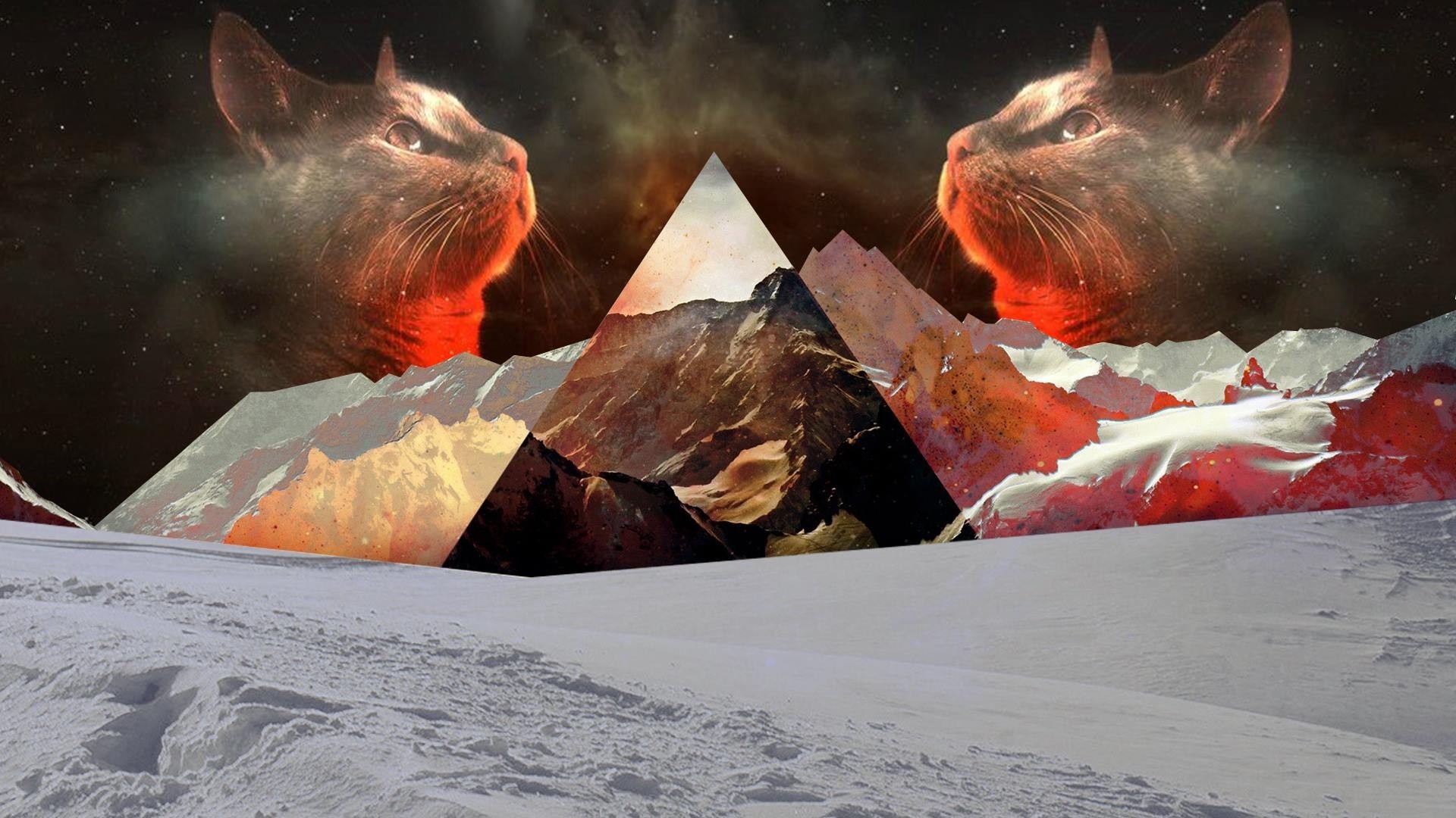 1920x1080 General  cat nature snow polyscape mountains triangle digital art