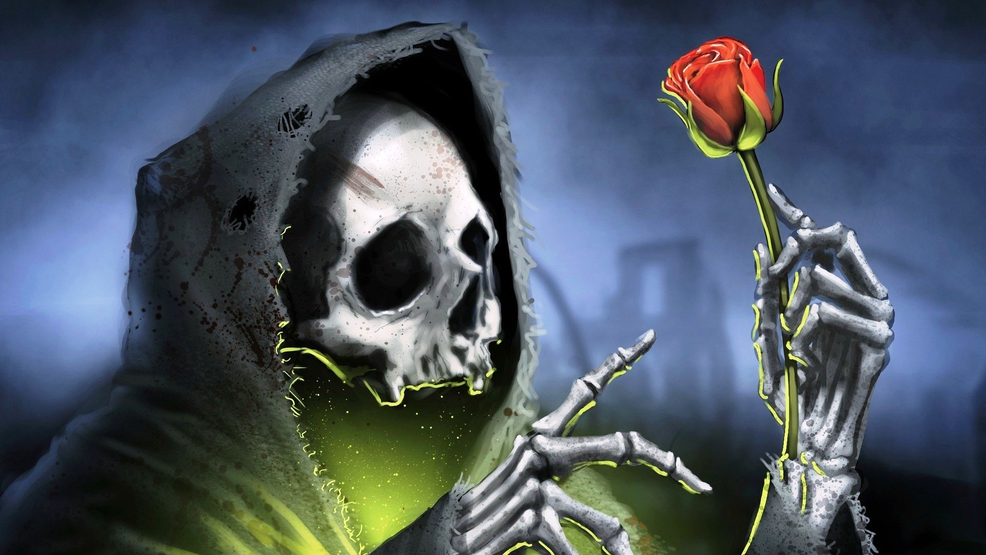 1920x1080 Skull With A Rose Wallpaper 12520