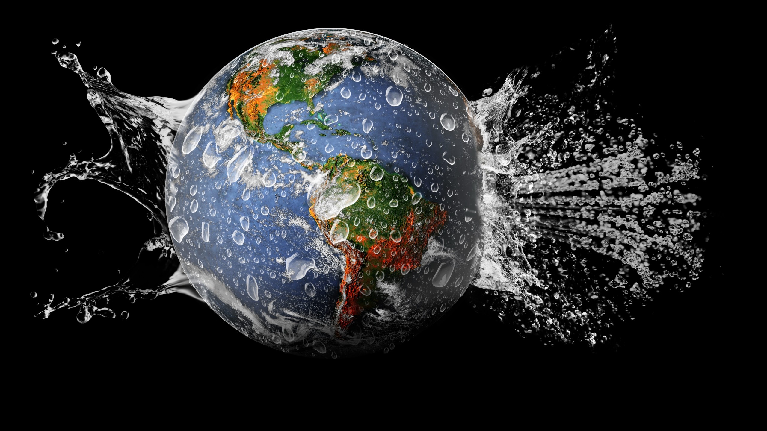 2560x1440  Wallpaper globe, earth, splash, water