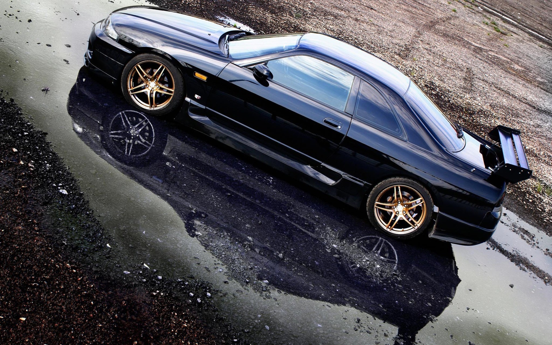 1920x1200 Black cars vehicles reflections nissan skyline r33 gt-r wallpaper