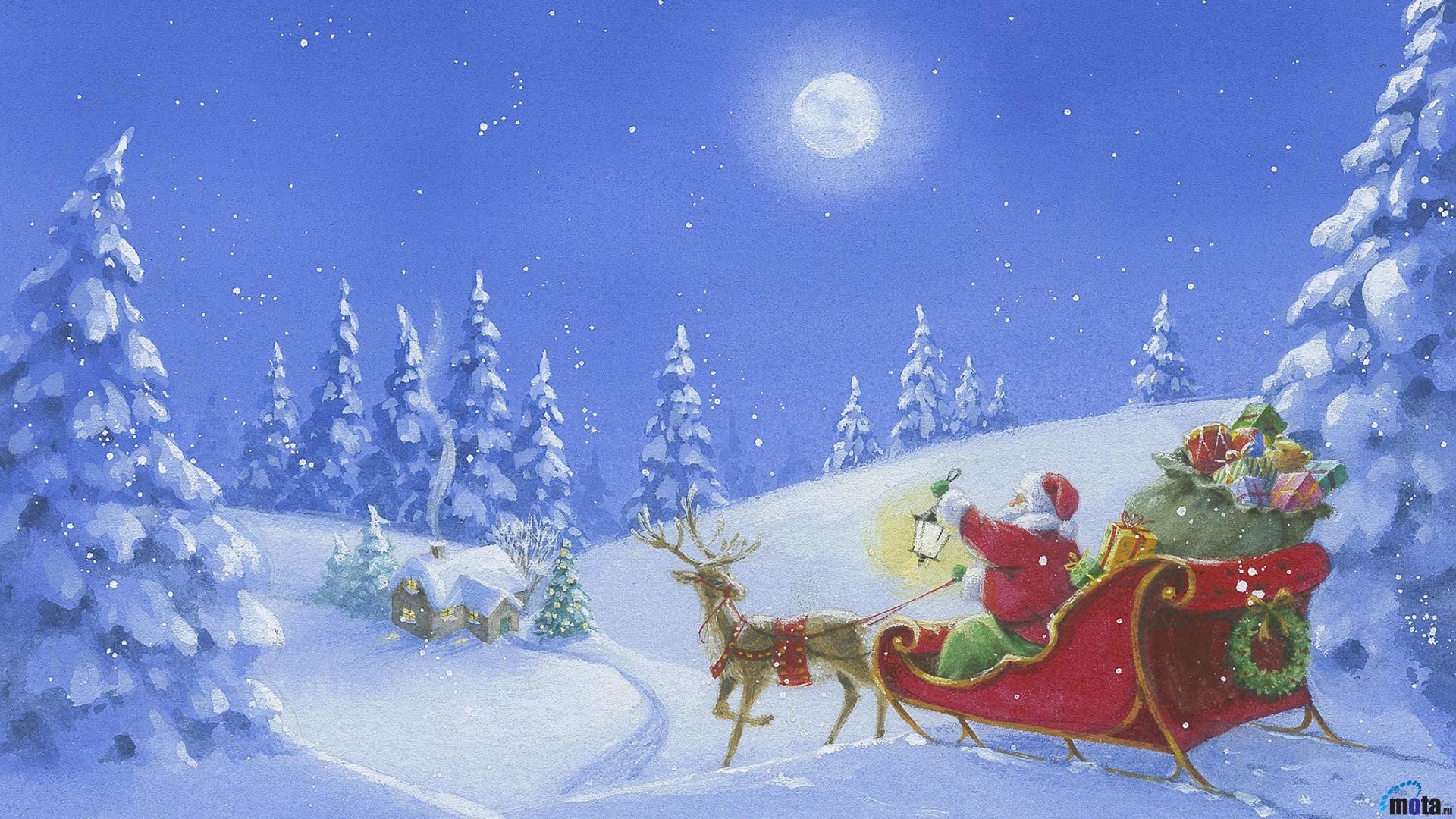 1920x1080 Santa Claus And Reindeer Wallpaper (15)