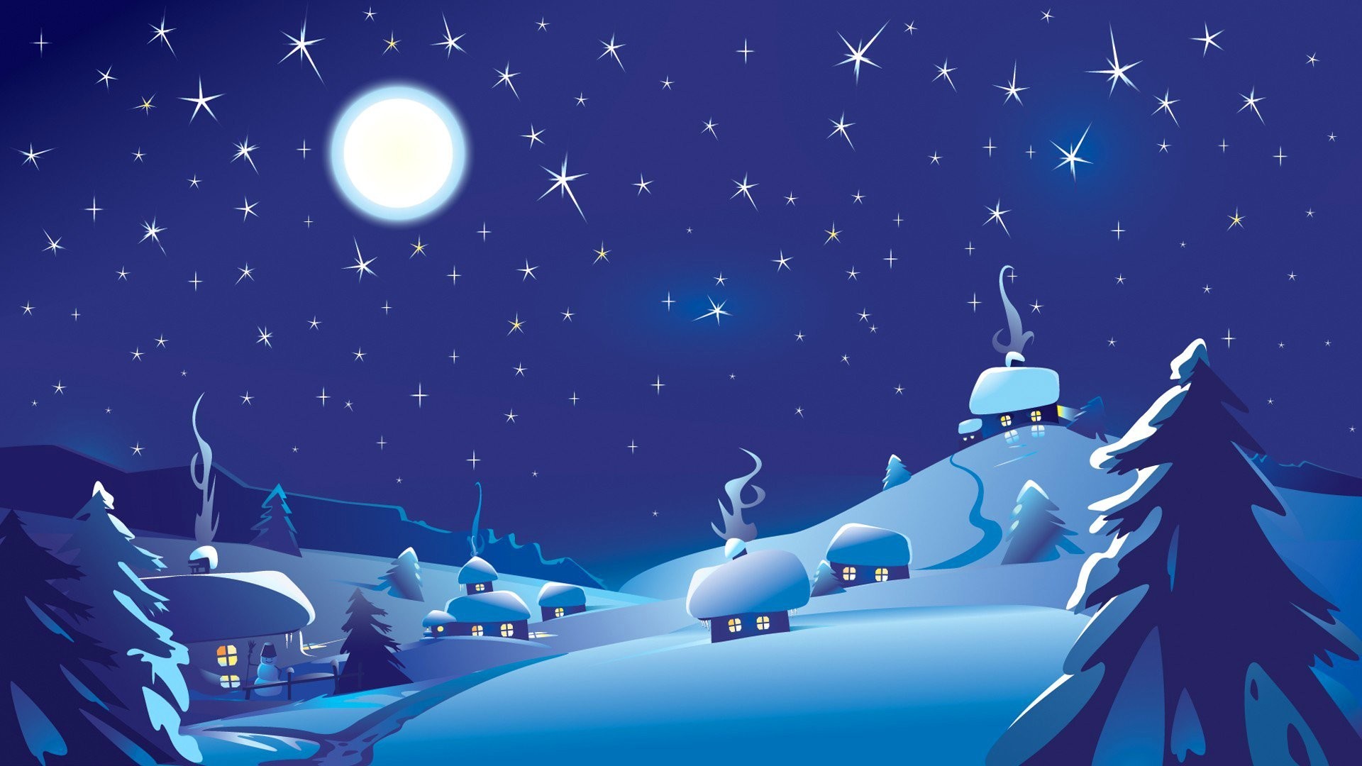 1920x1080 landscape winter night sky moon star hata snowman