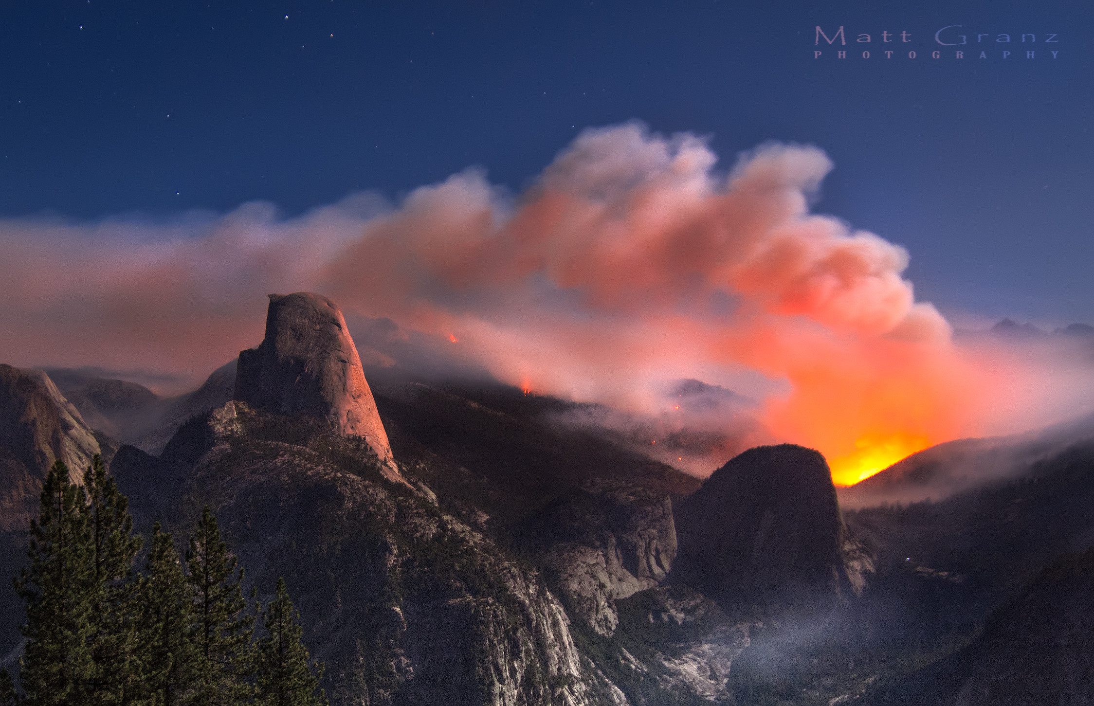 2248x1451 Photography - Fire Half Dome Smoke Night Wallpaper