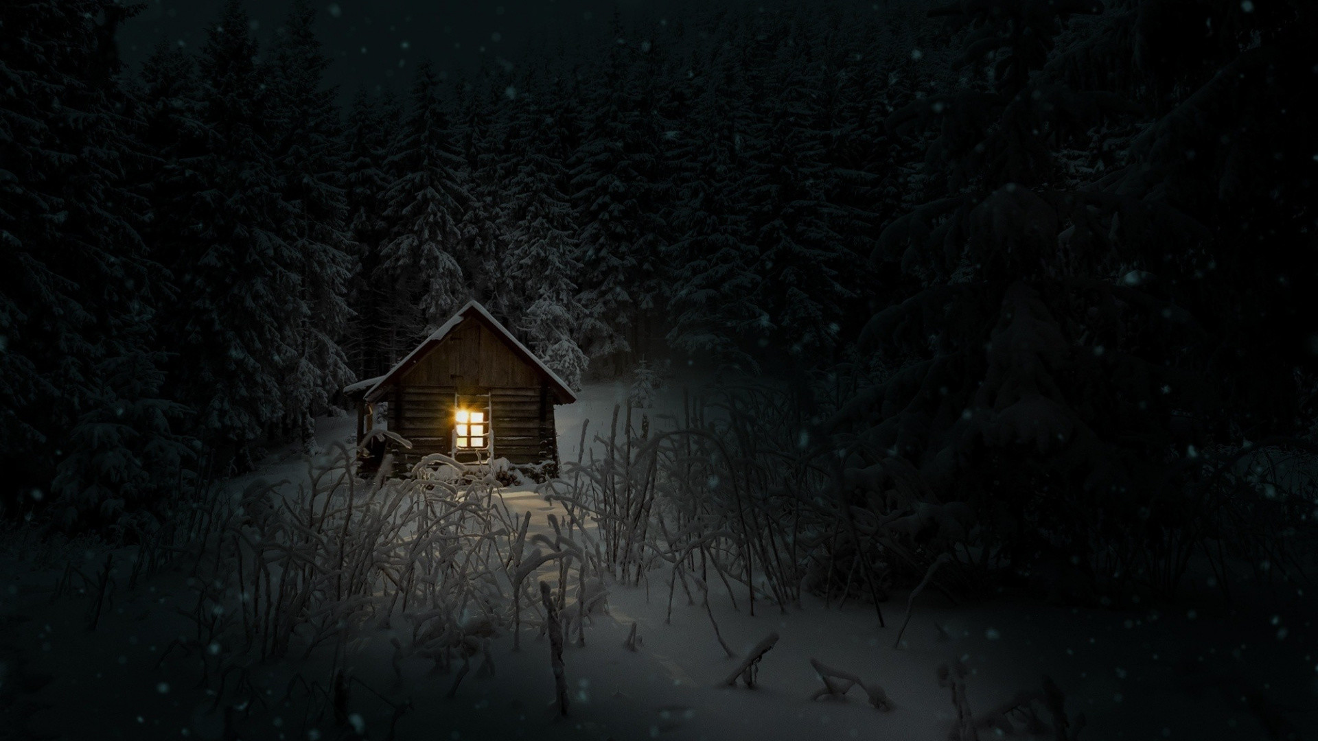 1920x1080  wallpaper House, cabin, night, winter