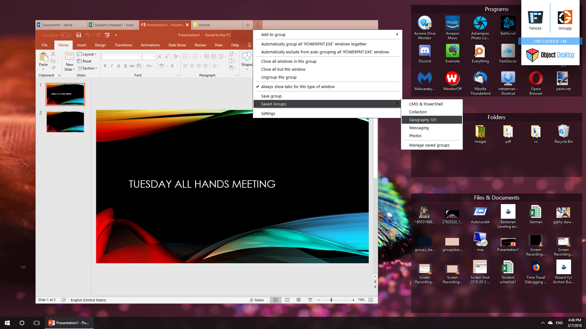 1920x1080 Group running applications via tabs and organize your desktop icons.