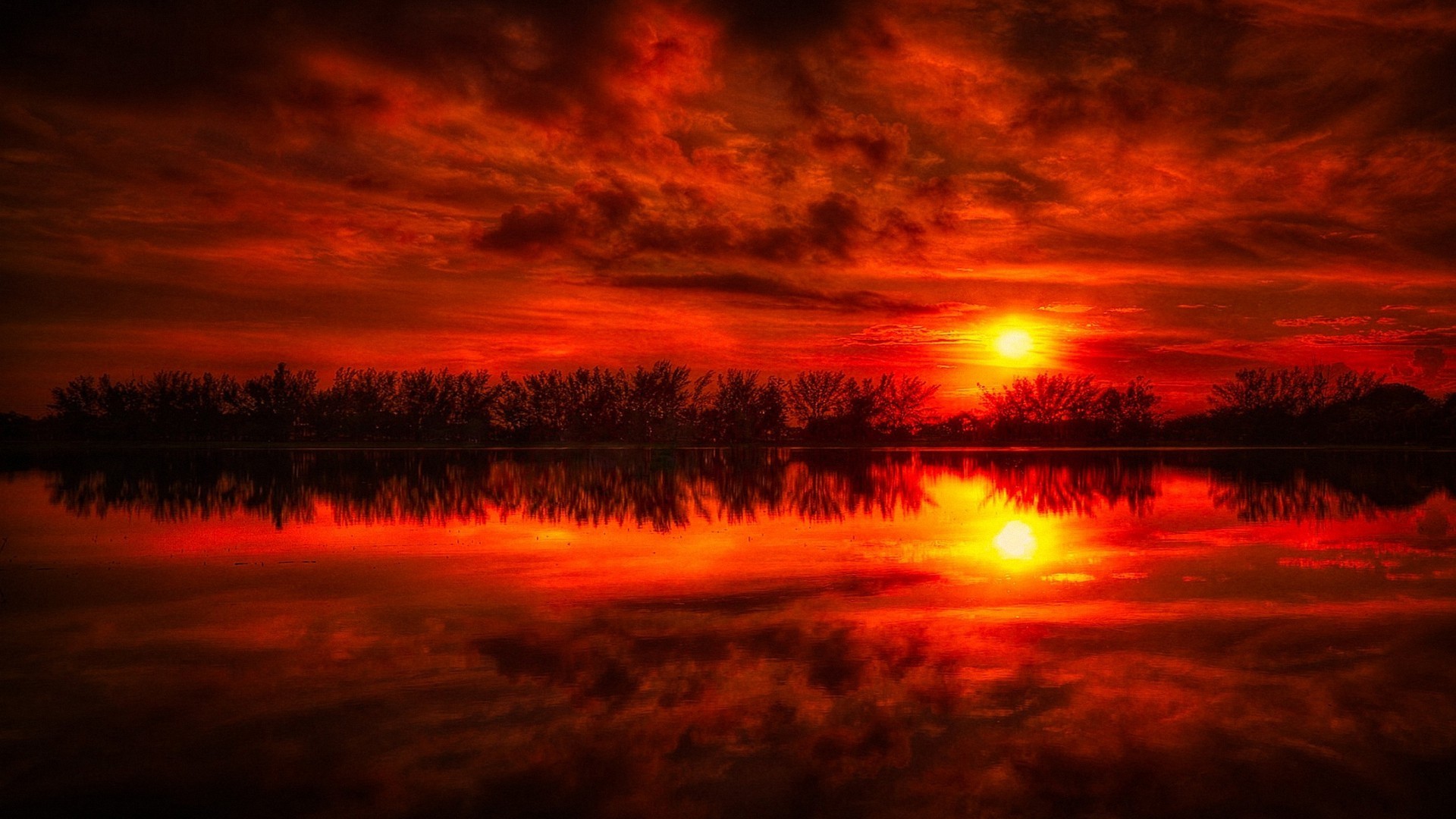 1920x1080 pretty sunset landscape reflection