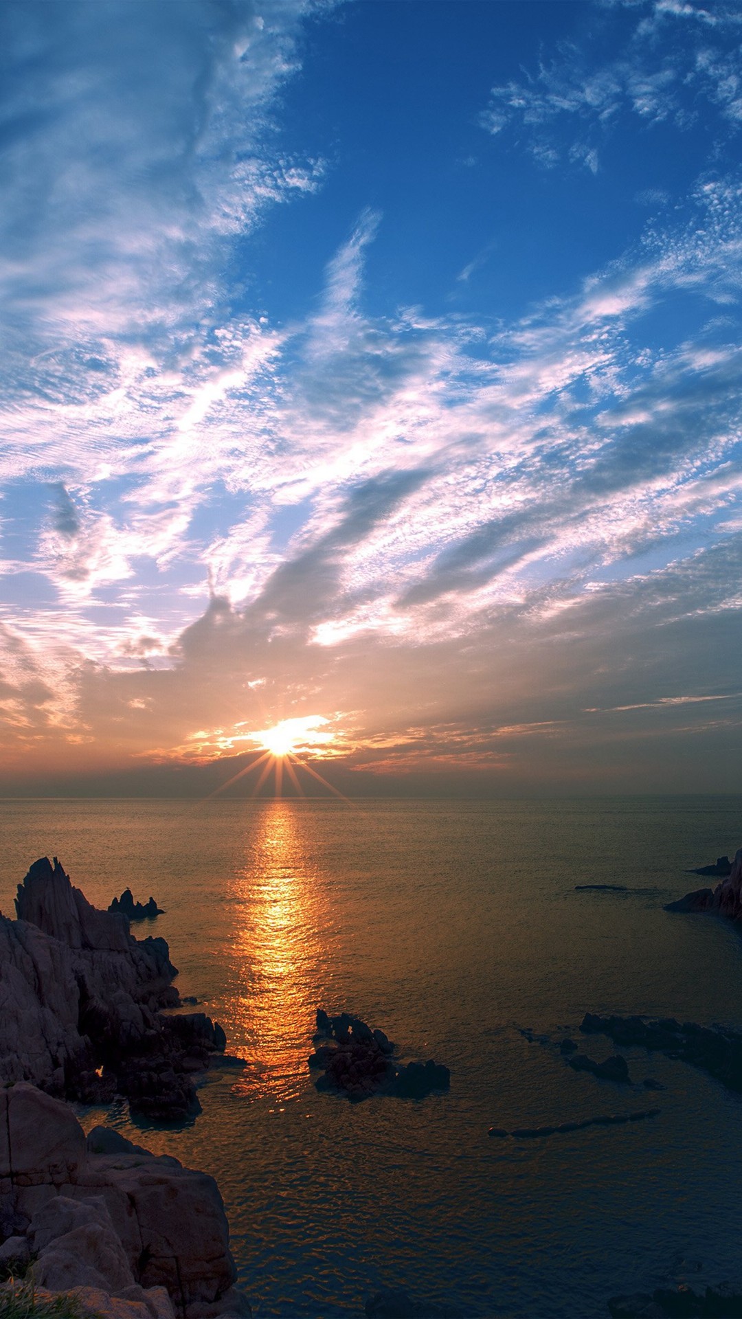 1080x1920 Sunset Sky Cloud Sea Rock Bridge Nature iPhone 6 wallpaper
