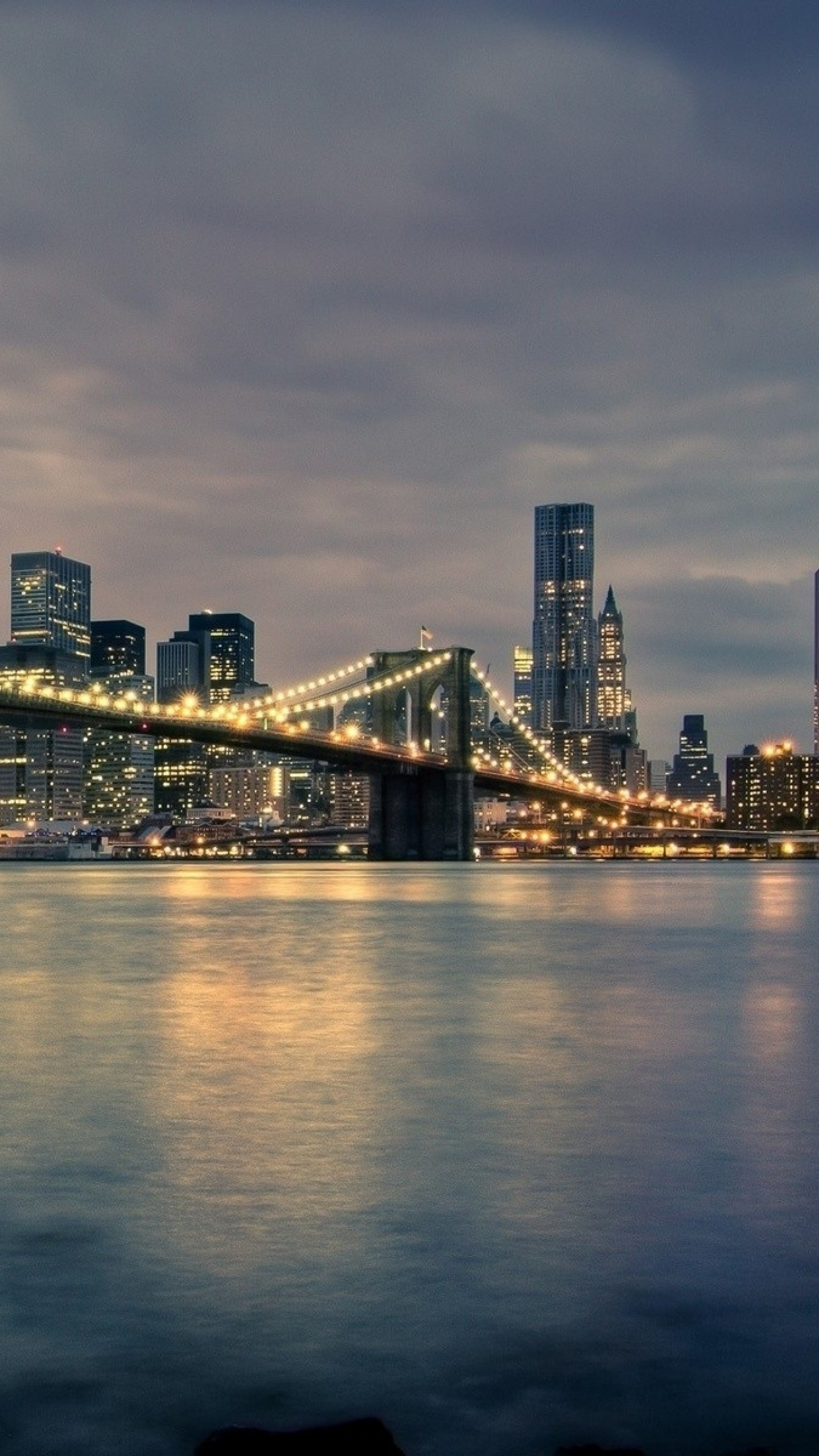 1440x2560 Preview wallpaper brooklyn bridge, manhattan, city, new york, lights, city  lights