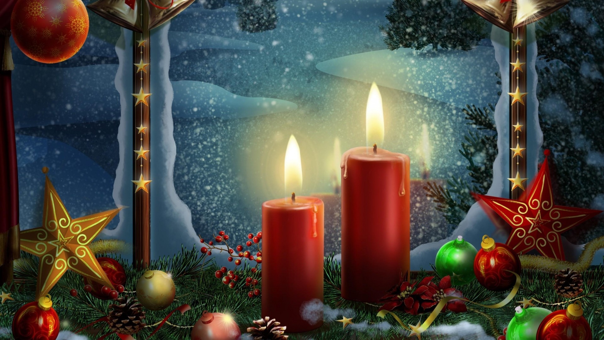 1920x1080 Preview wallpaper new year, holiday candles, postcards, toys, stars,  christmas 