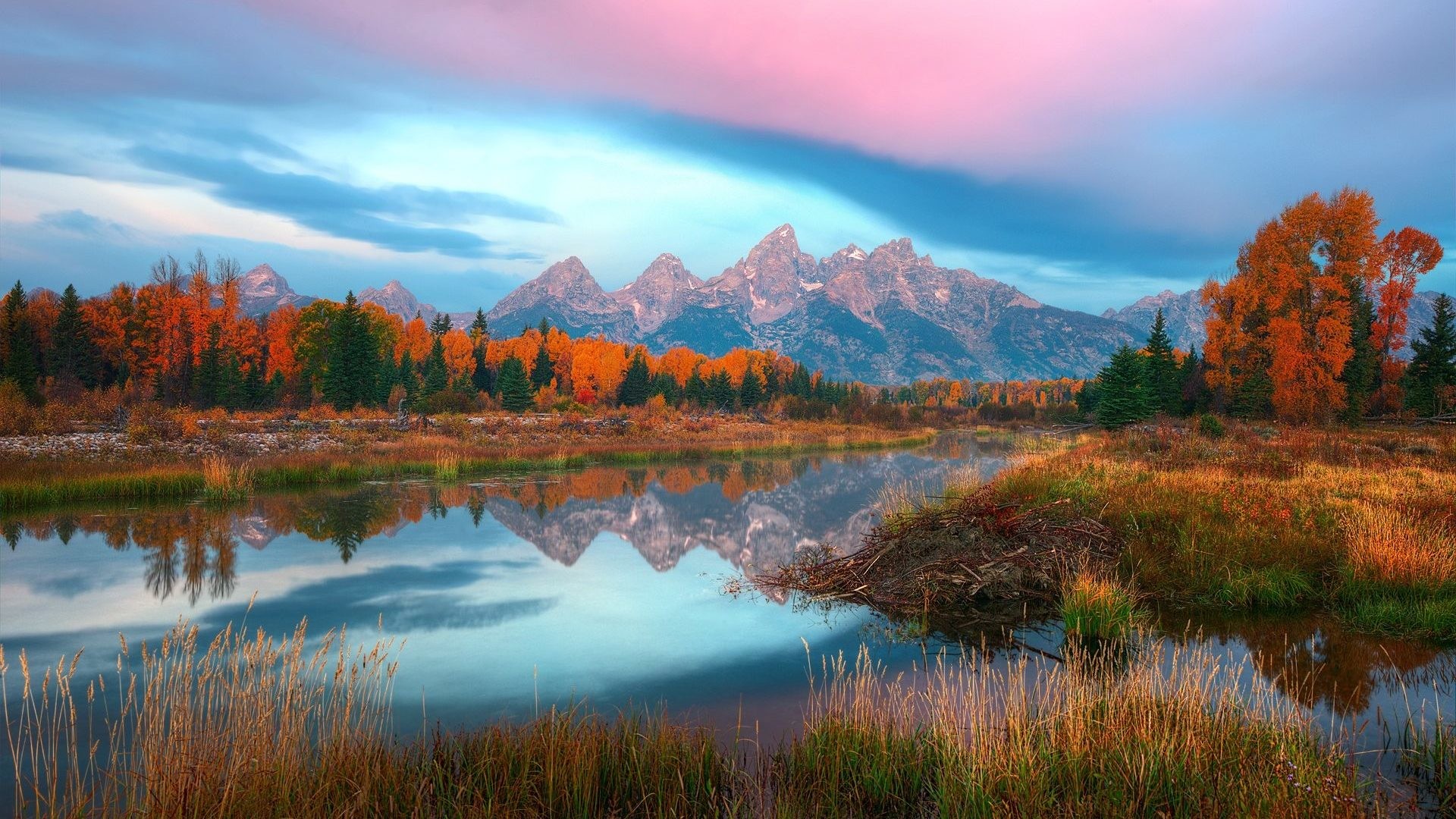1920x1080 Reflection Lake Autumn River Usa Mountain Wyoming Nature Hd Wallpapers For  Pc - 1920x1280