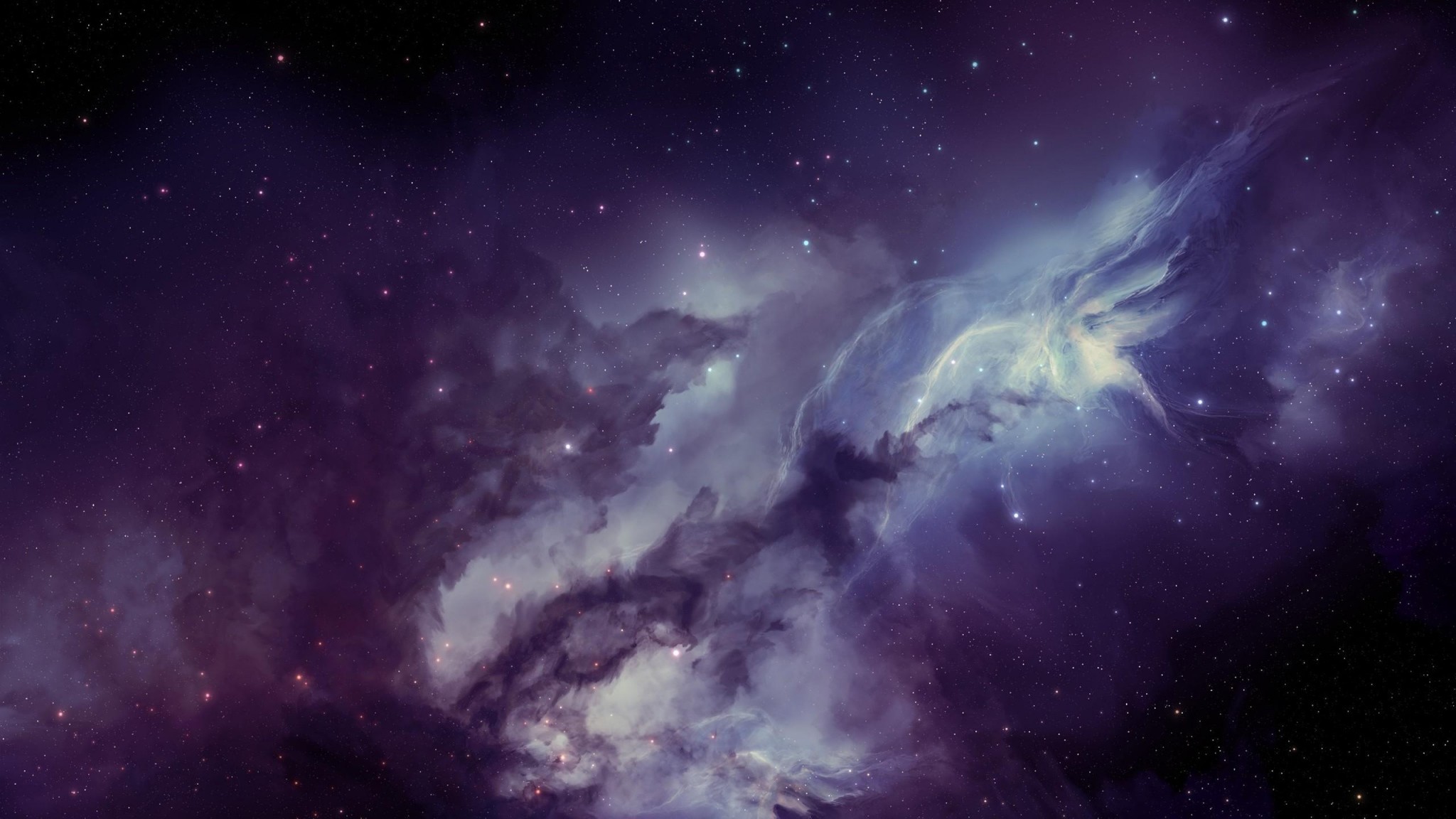 2048x1152  Wallpaper galaxy, nebula, blurring, stars