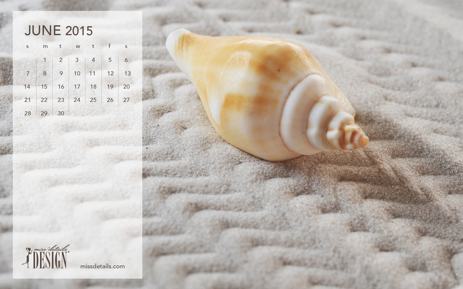 1920x1200 Free June 2015 desktop calendar from missdetails.com - Seashell
