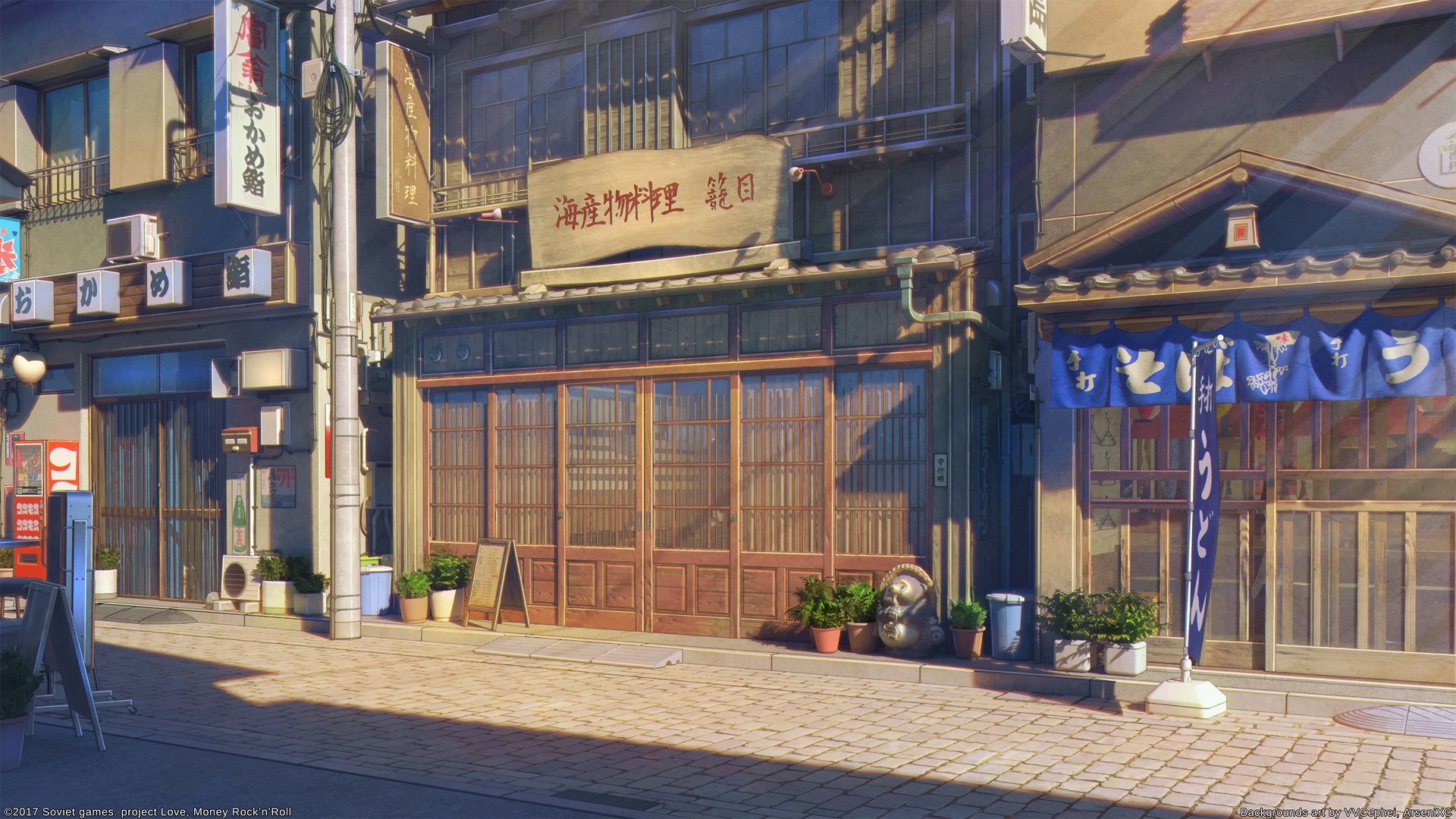 1920x1080 Anime City, Shops, Street, Sunlight, Shadow