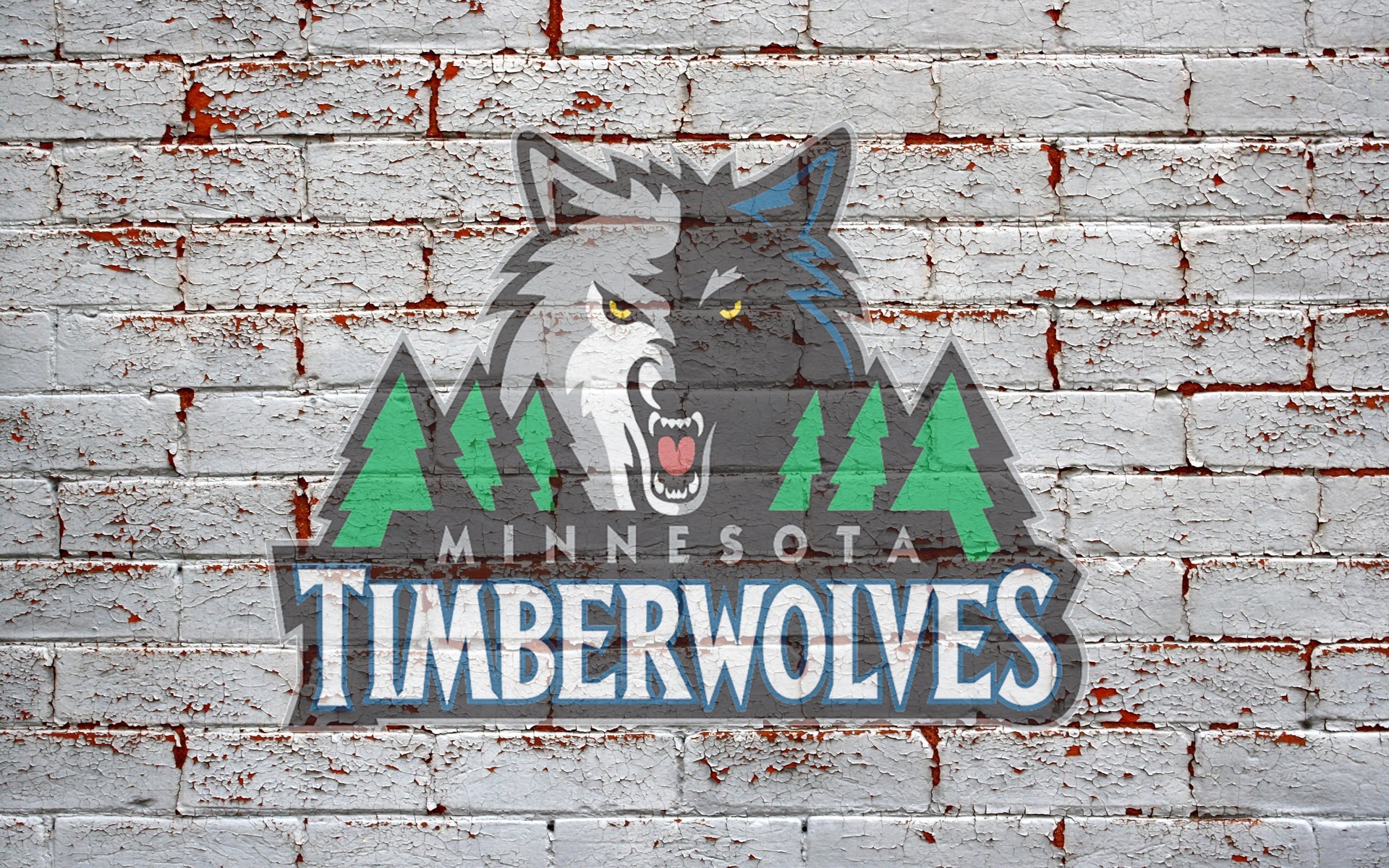 1920x1200 minnesota timberwolves logo on brick wall