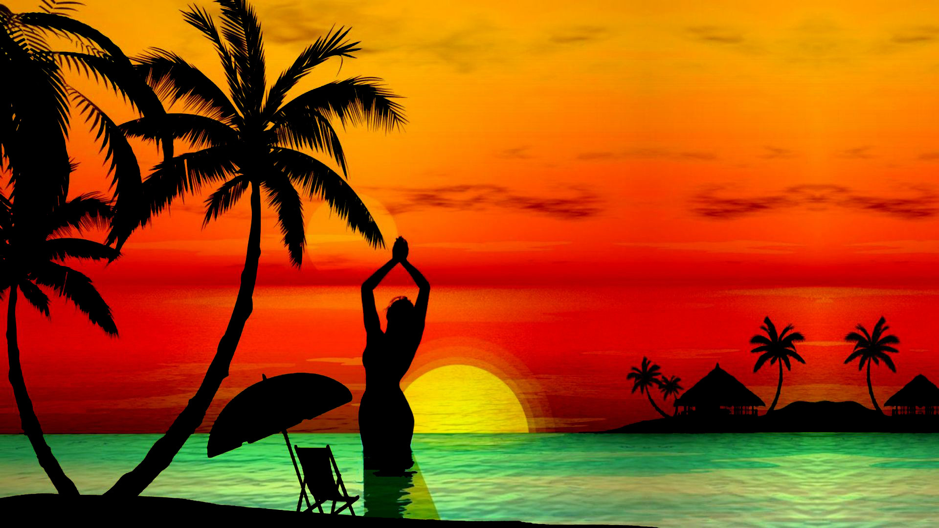 1920x1080 Sunset Beach Wallpaper Free Desktop
