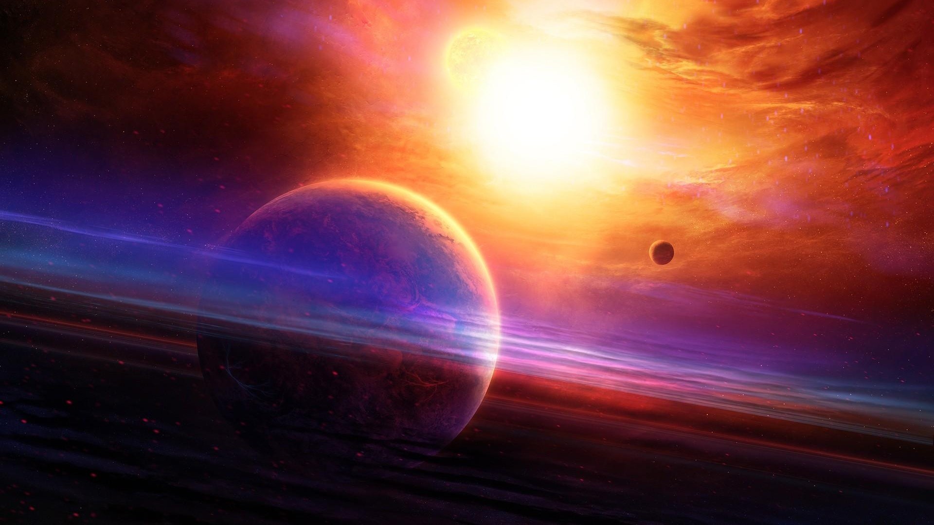 1920x1080 Download now full hd wallpaper planet with rings, supernova, glare, ...